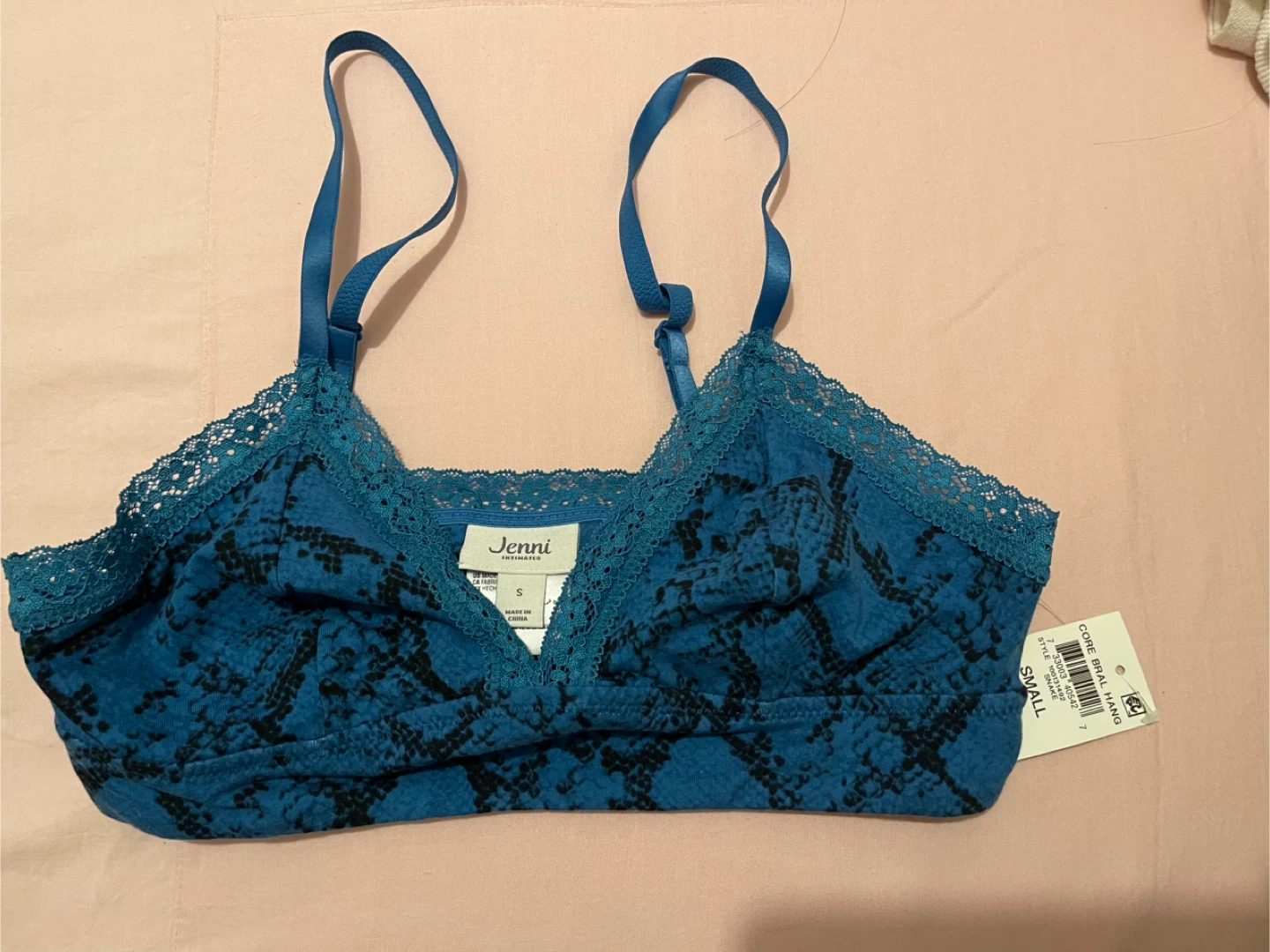 Jenni Intimates Blue Snake Print Bralette - Size Small