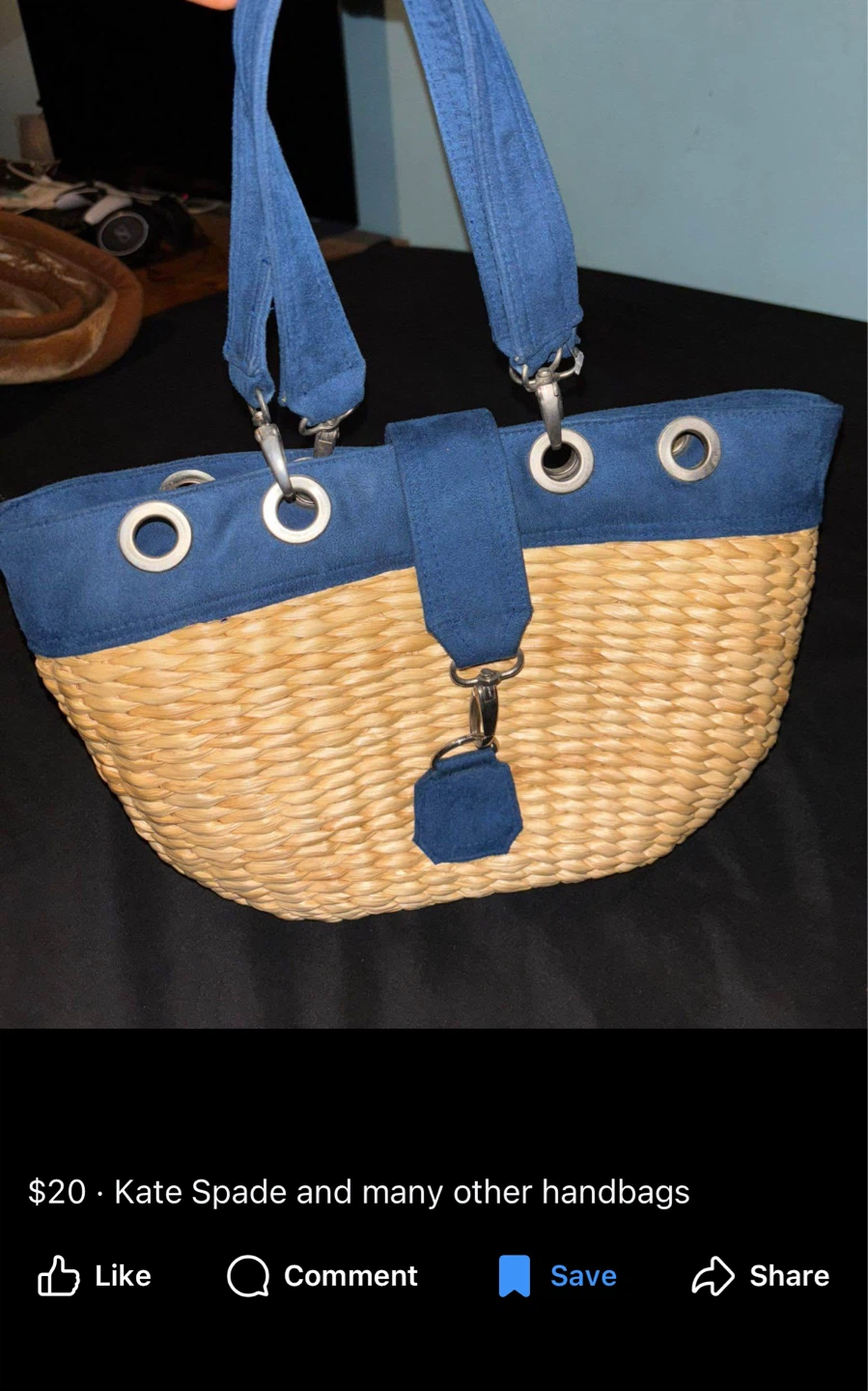 Straw & Blue Handbag