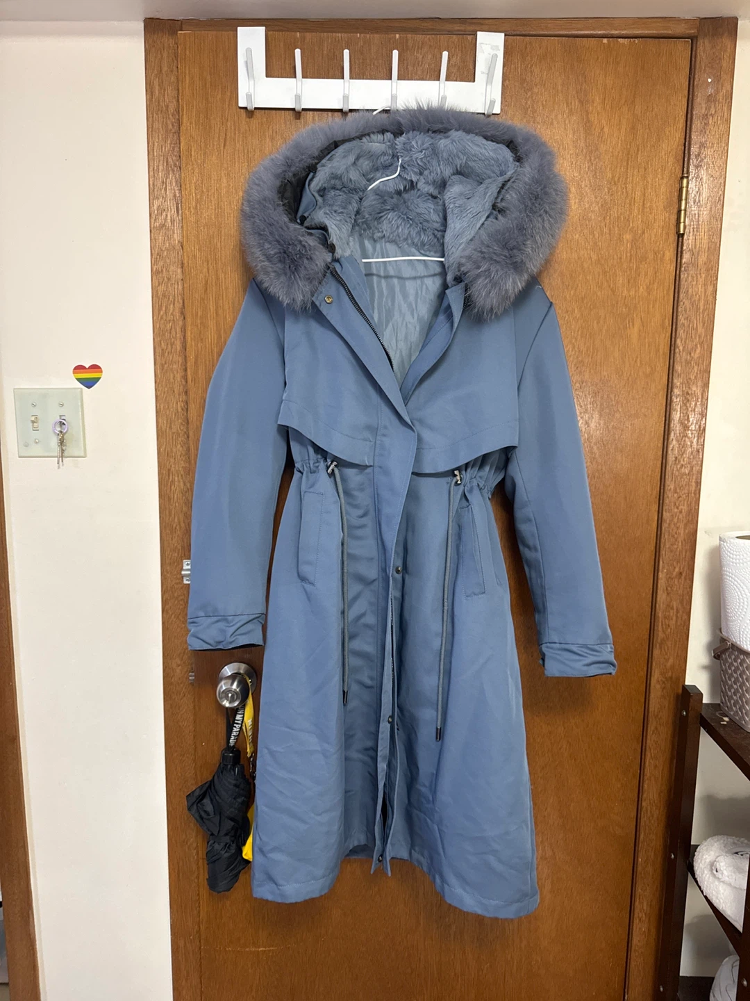 Blue Winter Coat with Fur Hood