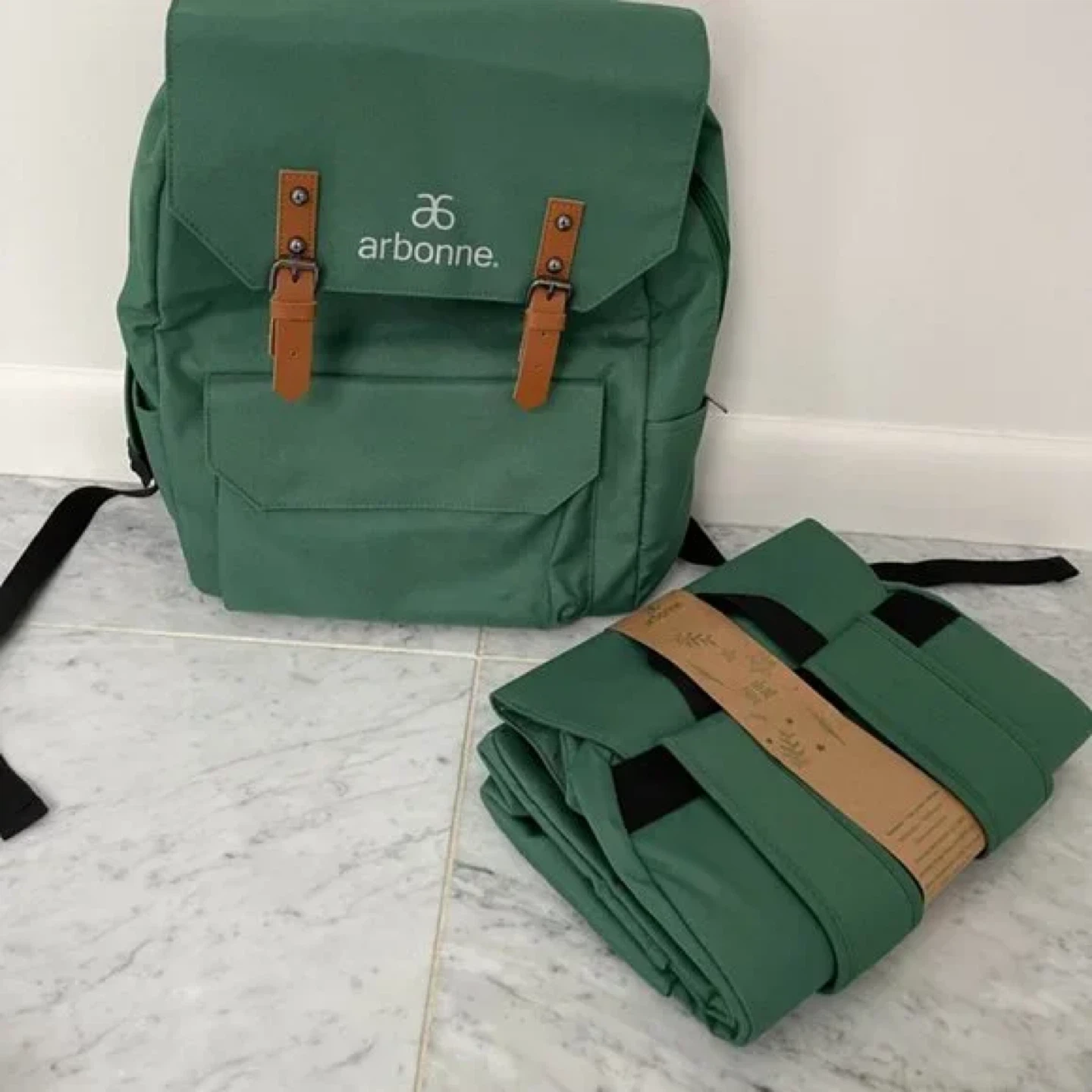 Arbonne Green Backpack and Foldable Tote Bag