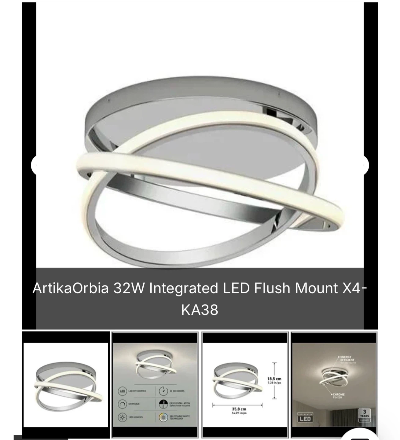 Artika Orbia 32W LED Flush Mount Light - Chrome - photo 2