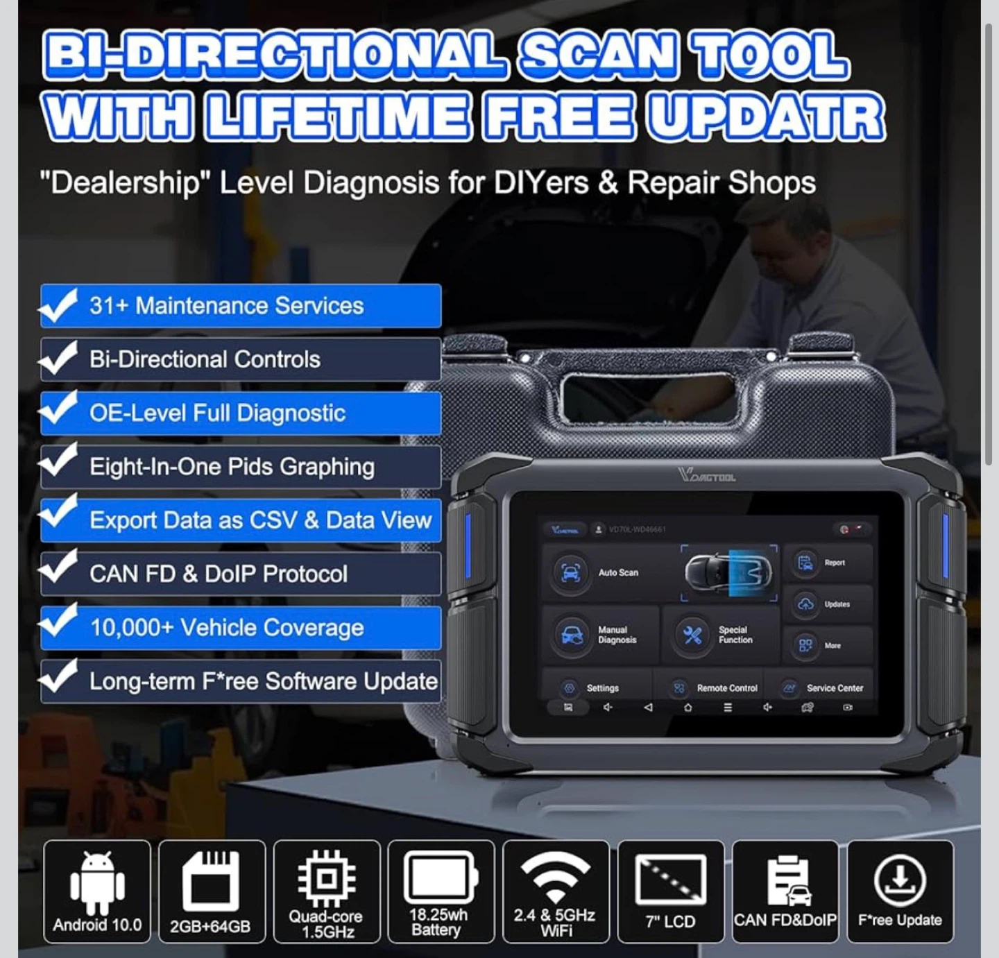 VDIAGTOOL VD70Lite Bi-Directional Scan Tool - photo 2