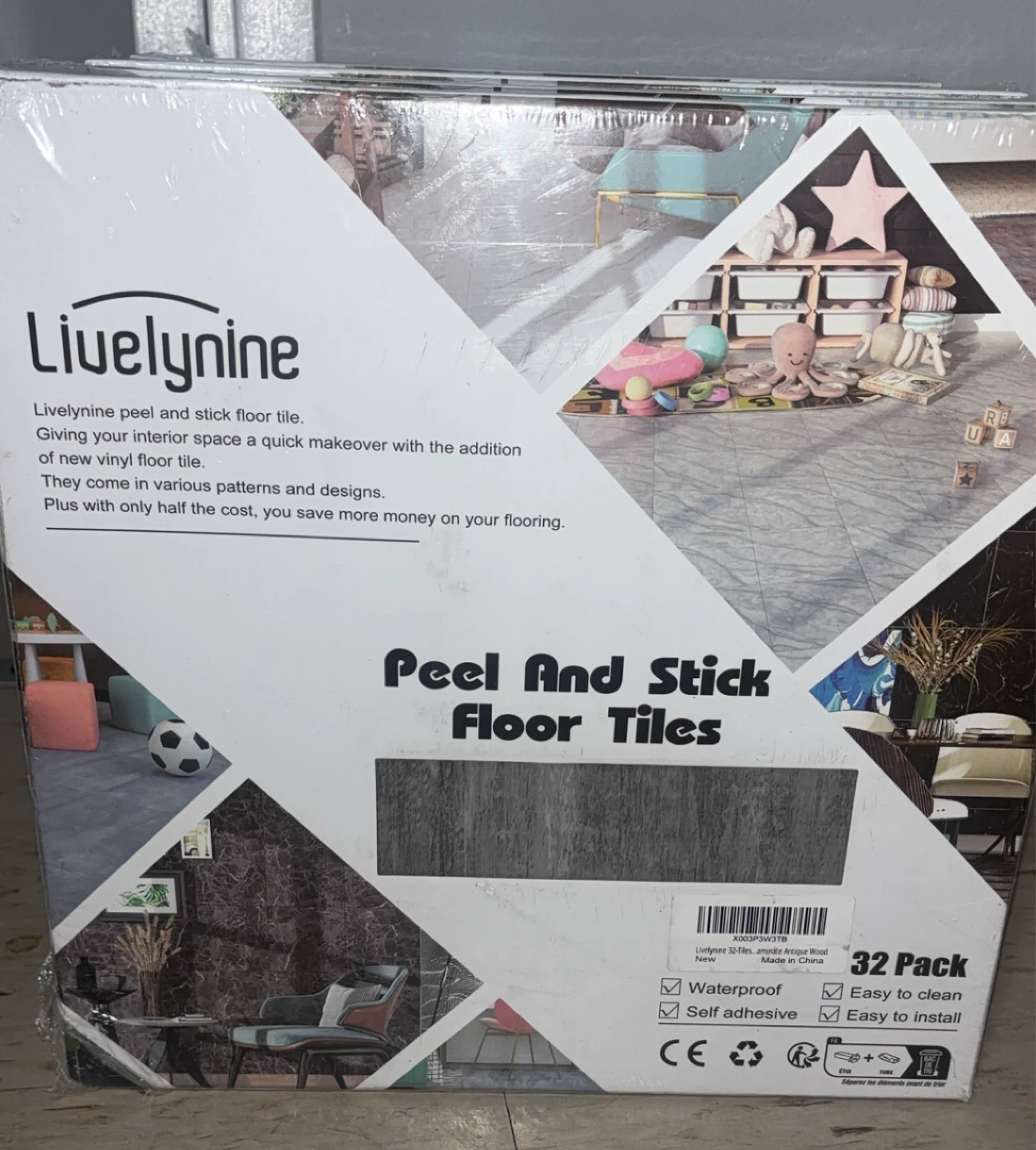🧡4 boxes of Livelynine Peel and Stick Floor Tiles - 32 per Pack