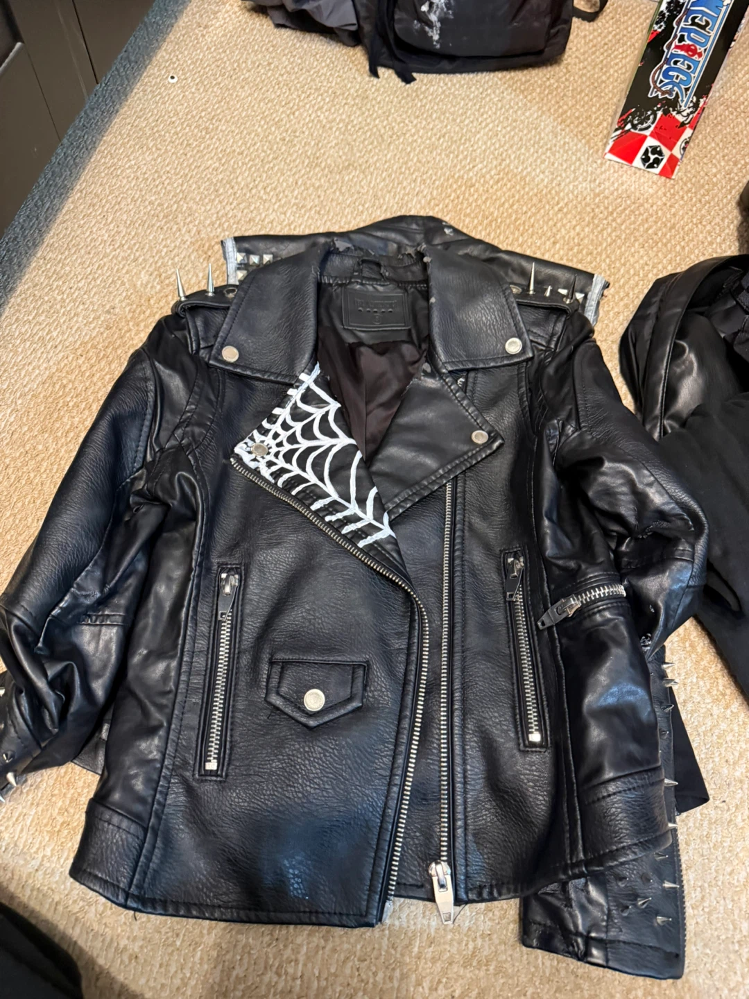 Black Leather Punk Jacket - photo 4