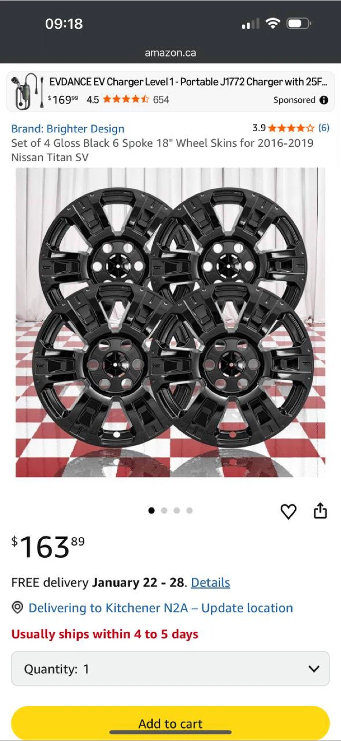Nissan Titan SV Wheel Skins 2016–2019 – Black | NEW – $80🛻✨