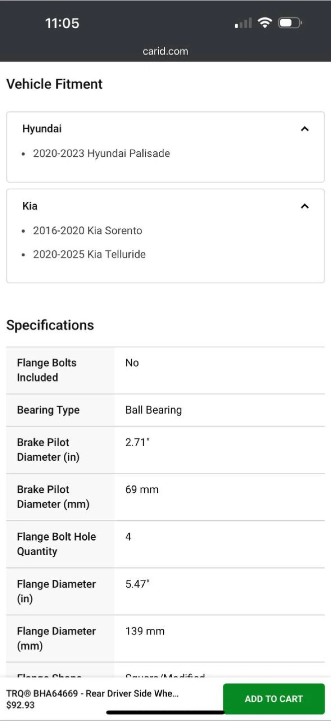 TRQ Rear Wheel Bearing & Hub Assembly for  Hyind - photo 5