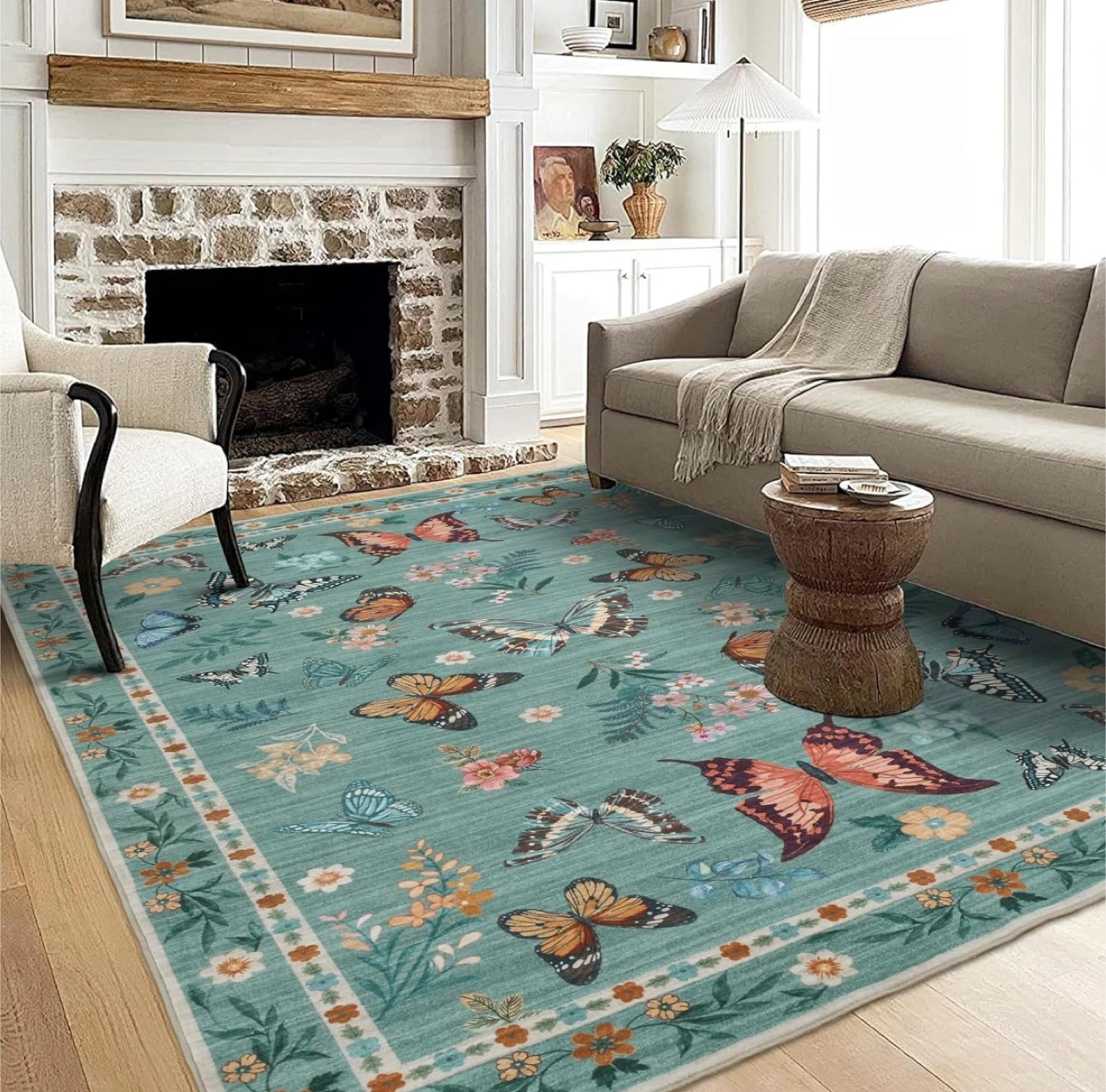 Butterfly Floral Area Rug - Soft & Non-Slip