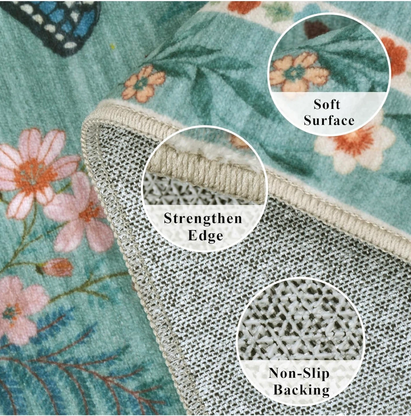 Butterfly Floral Area Rug - Soft & Non-Slip - photo 4