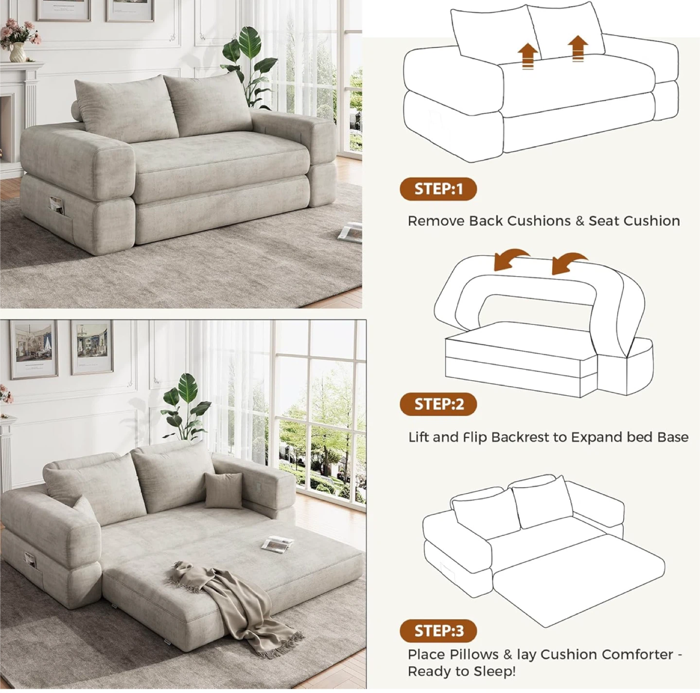 Convertible 4 in 1 Folding Sofa Bed - photo 4