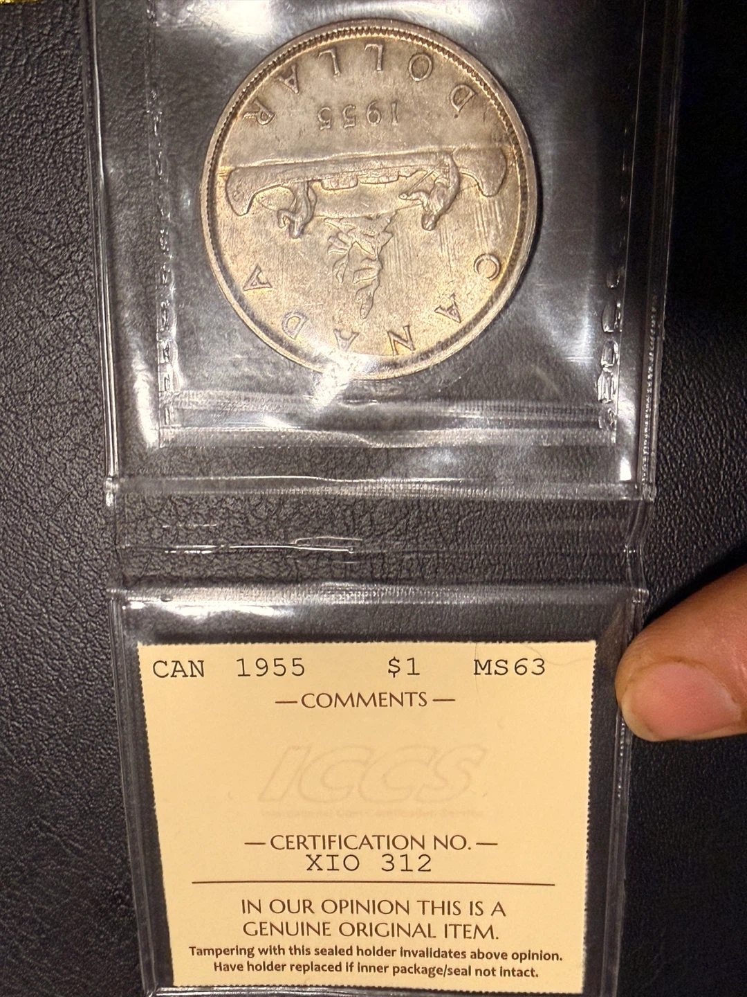 1955 Canadian Silver Dollar Coin ICCS MS63 - photo 2