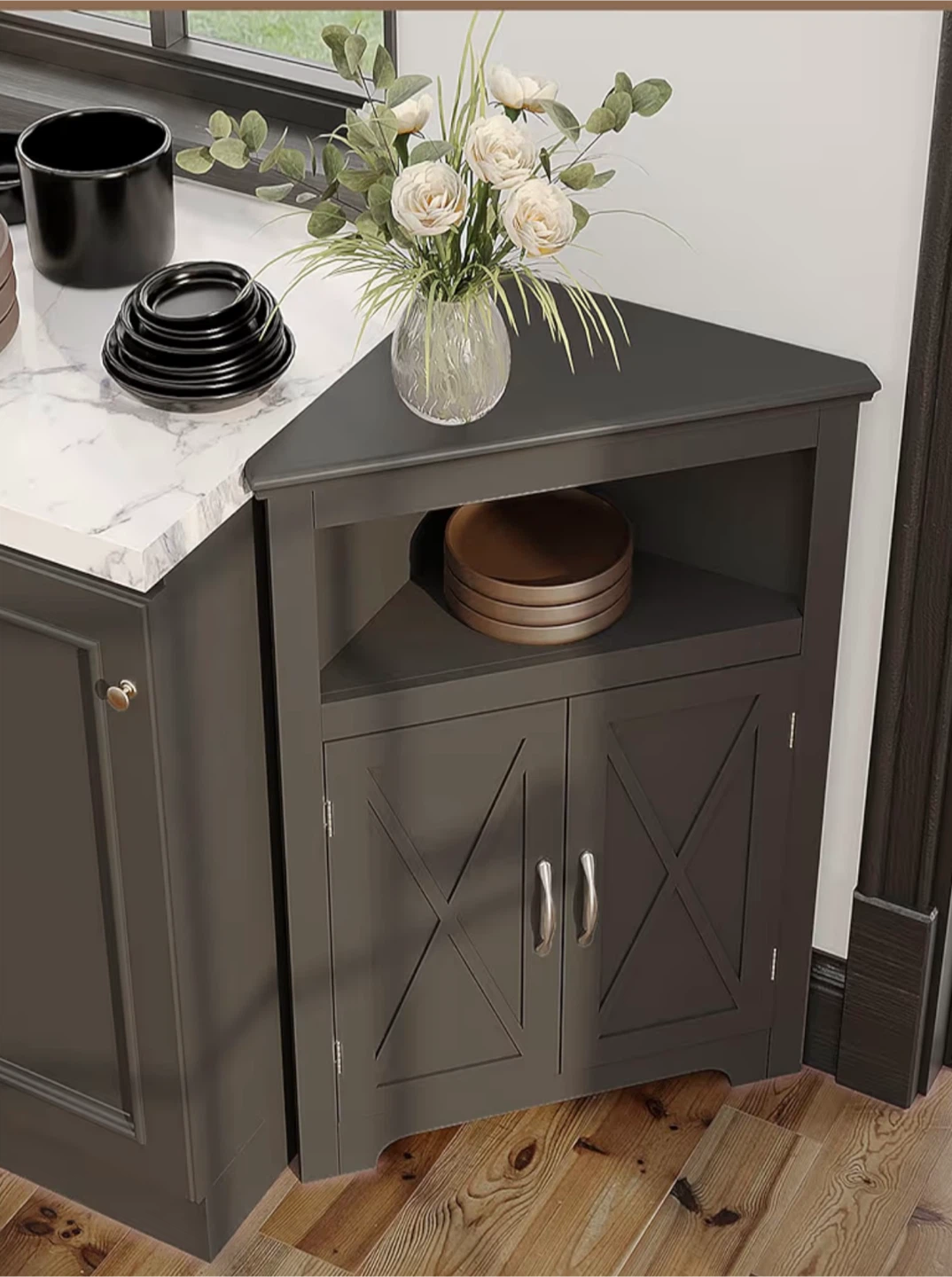 Black Corner Cabinet with Doors - photo 3