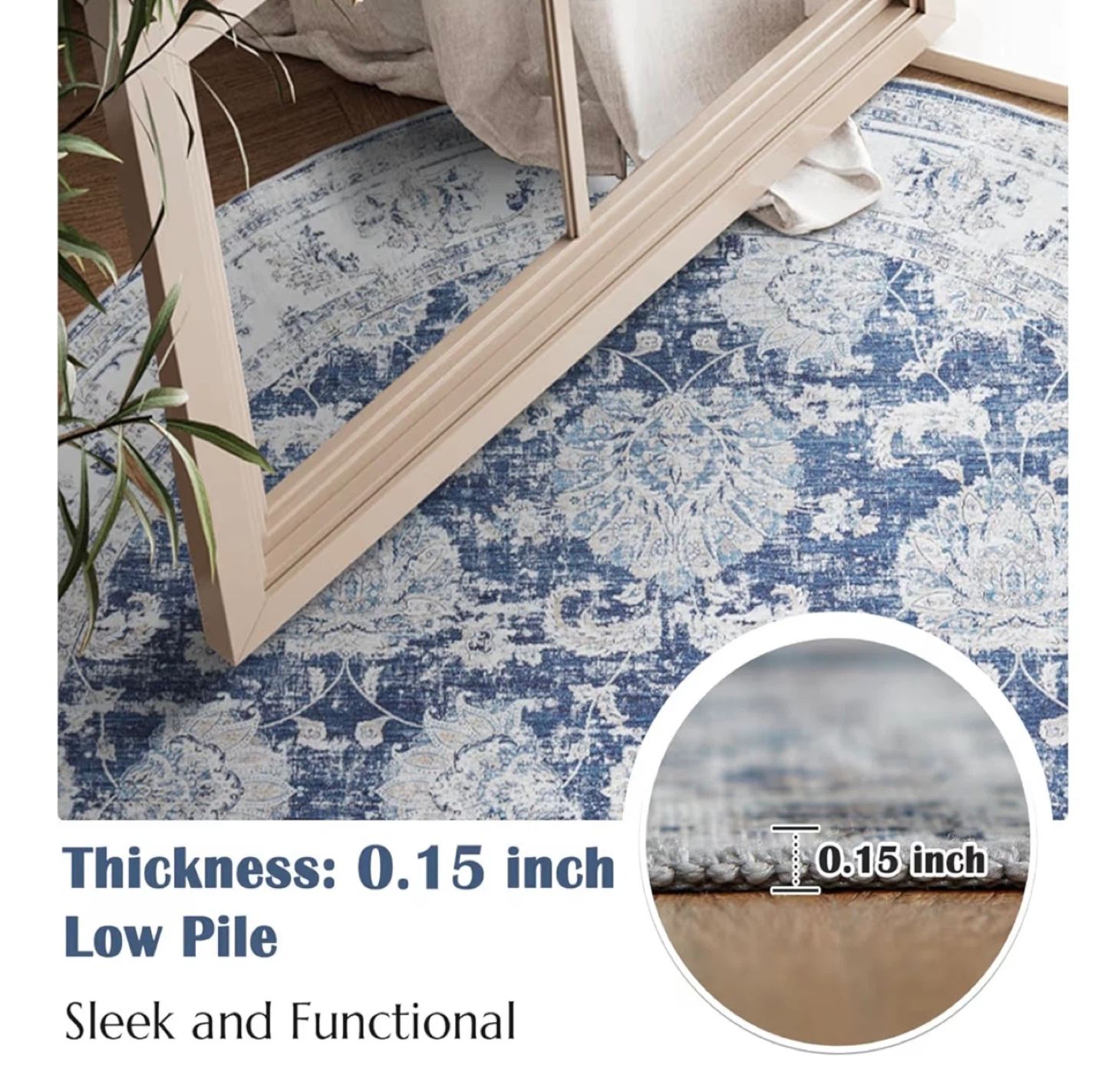 Blue Floral Area Rug - Non-Slip Backing - photo 5