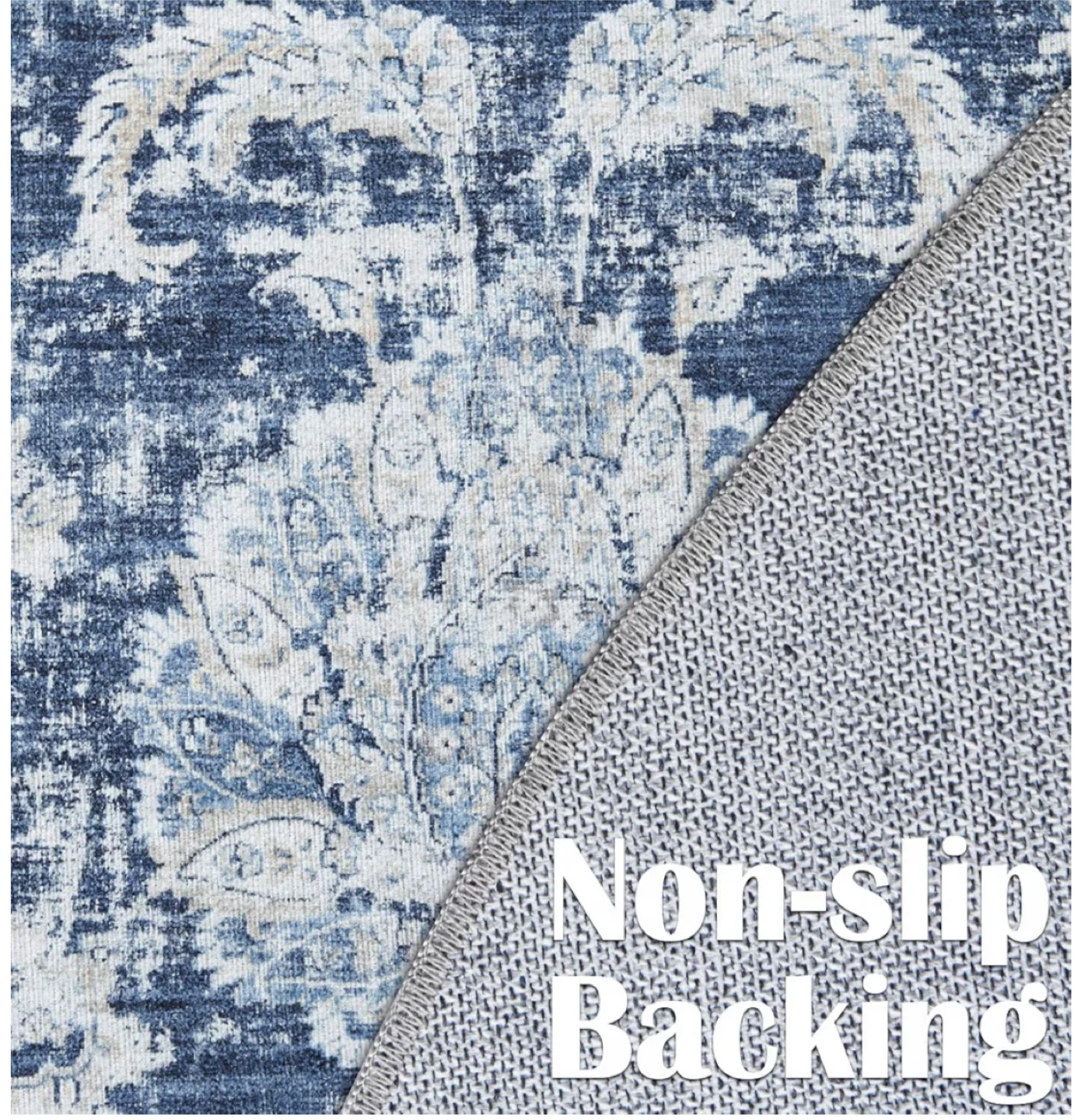 Blue Floral Area Rug - Non-Slip Backing - photo 4