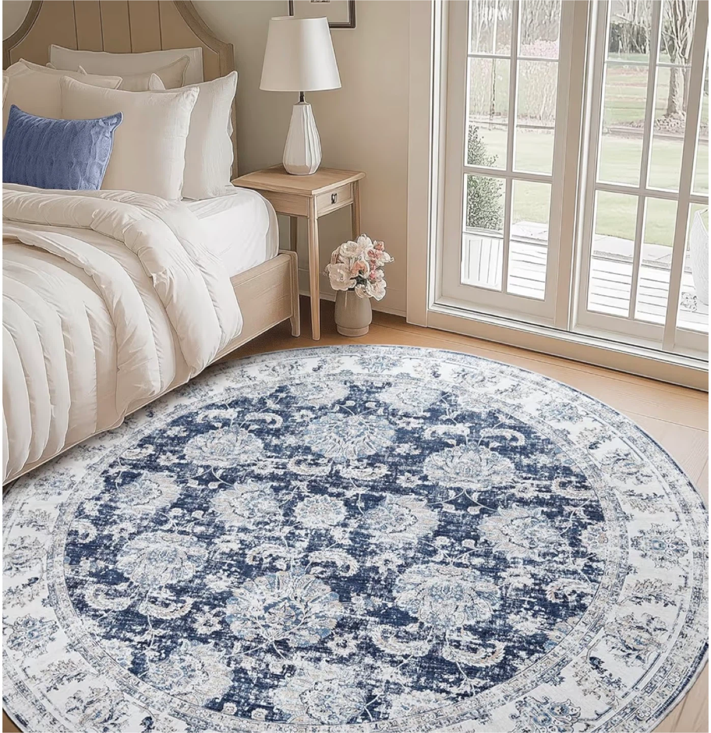 Blue Floral Area Rug - Non-Slip Backing - photo 3