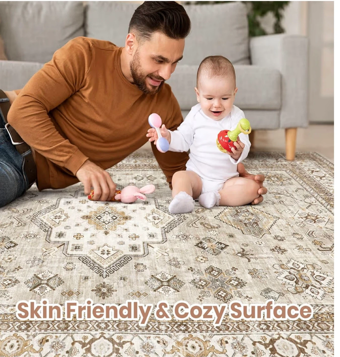 5'x7' Beige Area Rug - Machine Washable - photo 2
