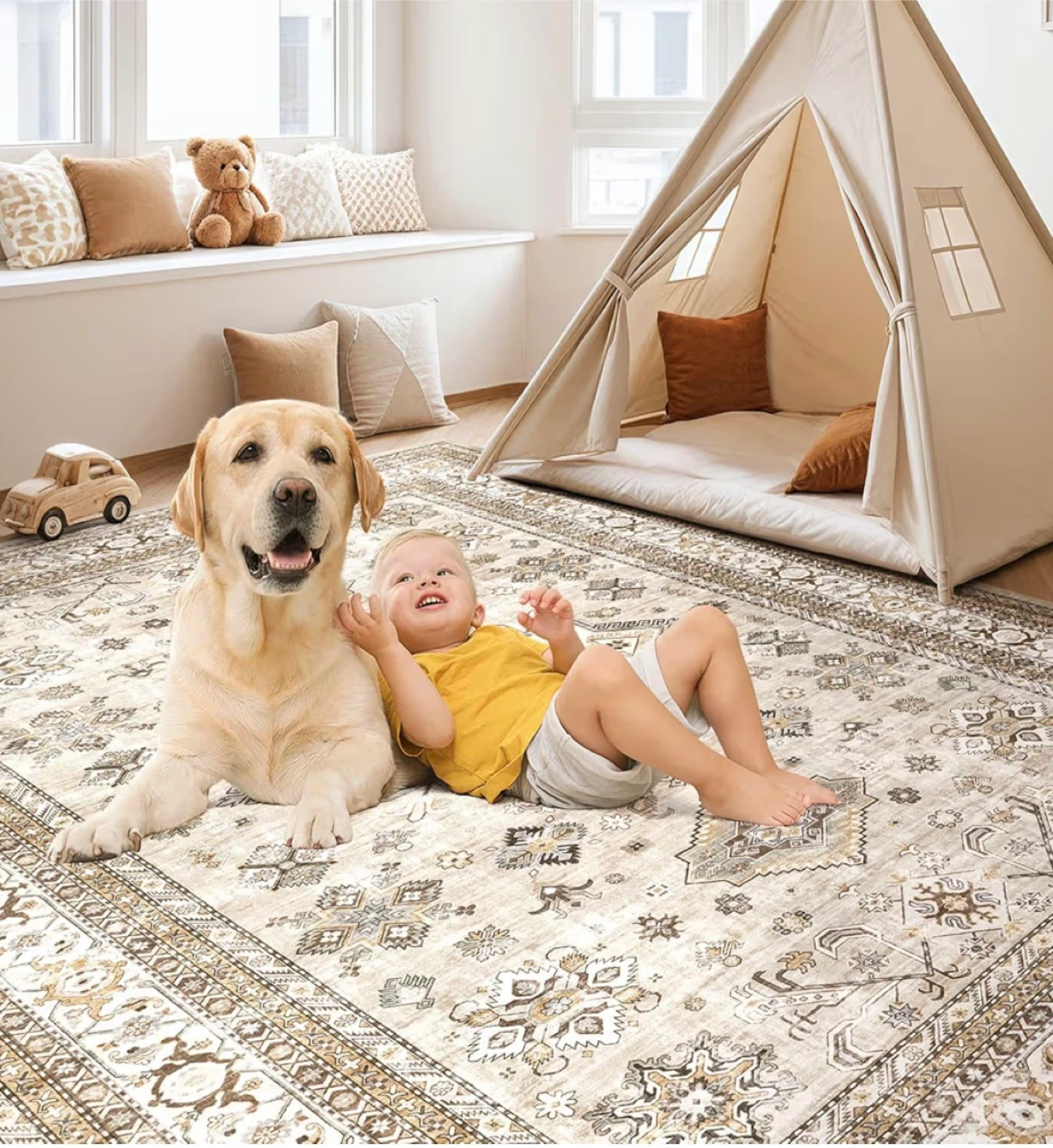 5'x7' Beige Area Rug - Machine Washable - photo 5