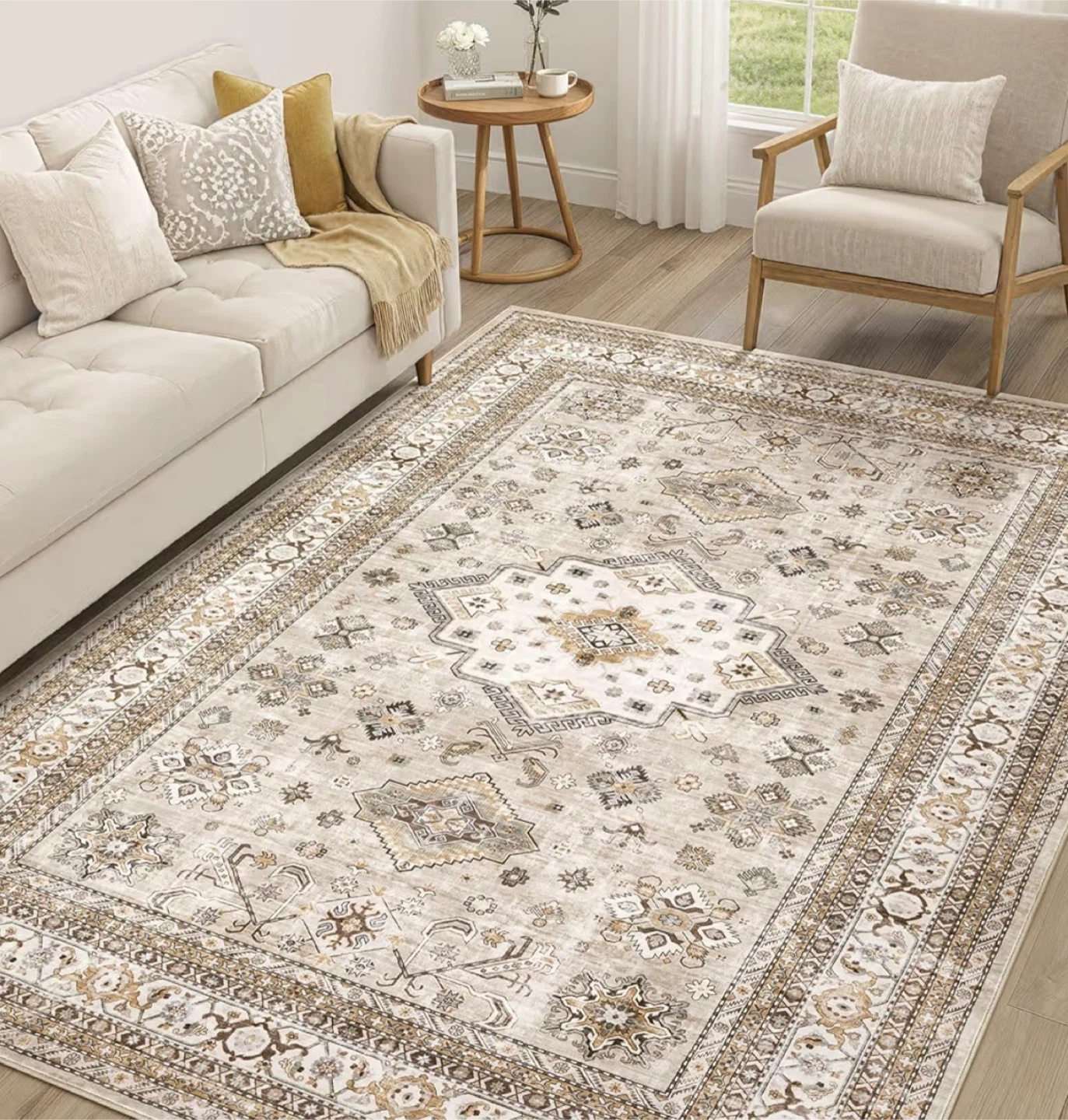 5'x7' Beige Area Rug - Machine Washable