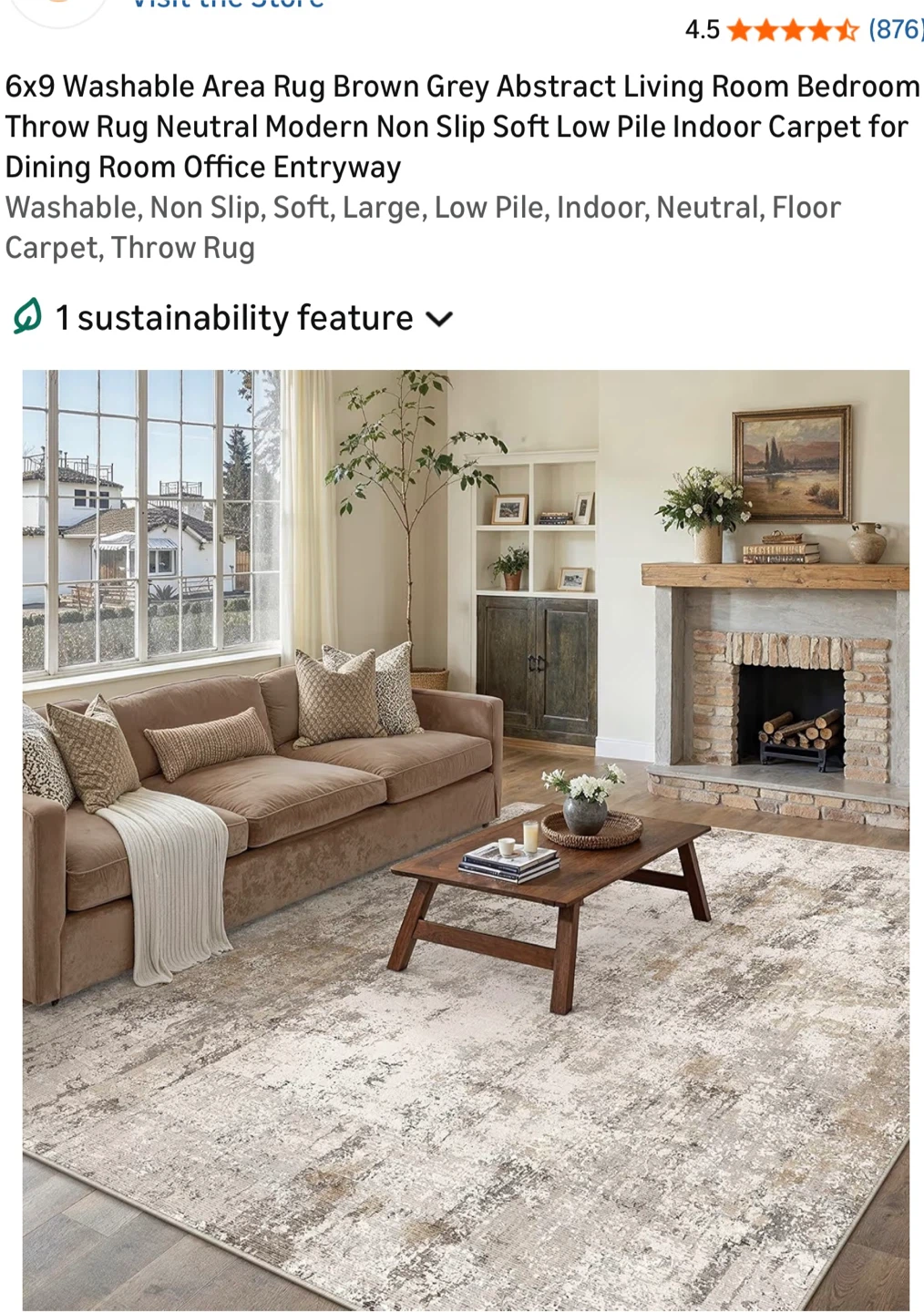 6x9 Washable Area Rug - Brown/Grey Abstract - photo 3