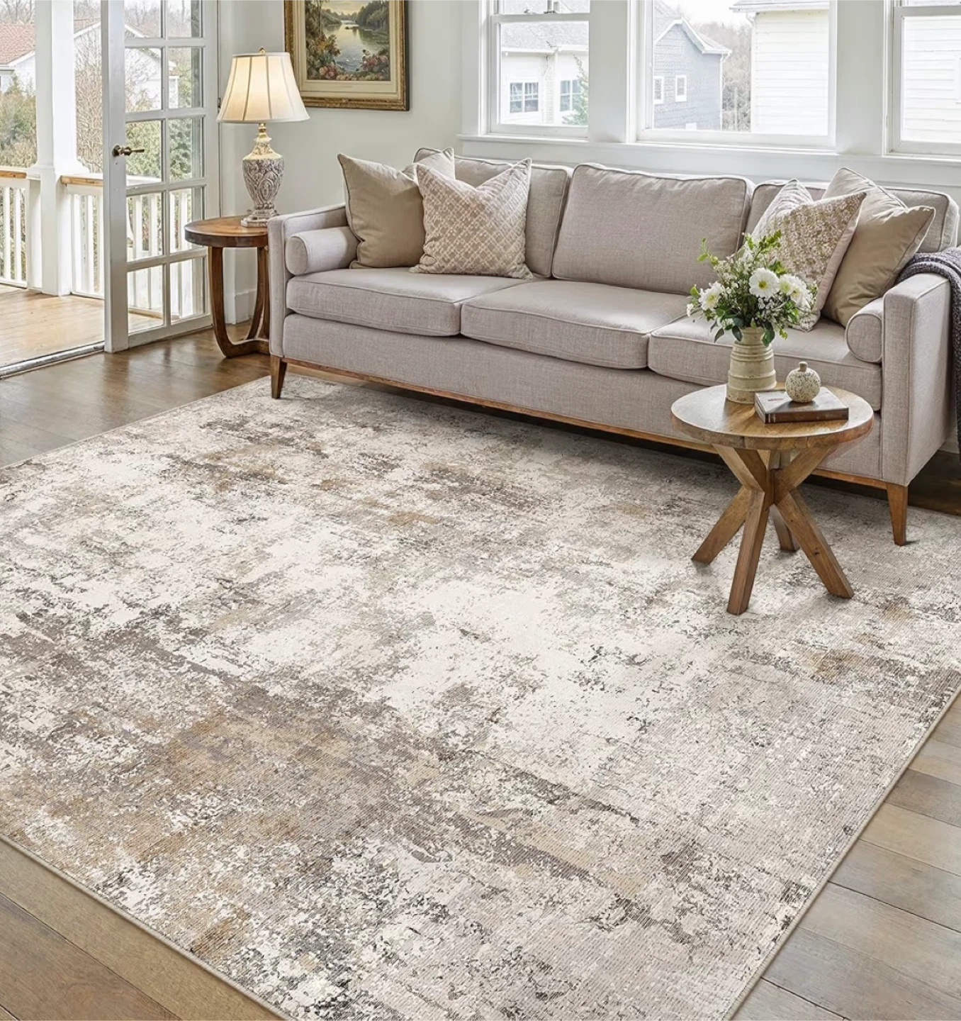 6x9 Washable Area Rug - Brown/Grey Abstract