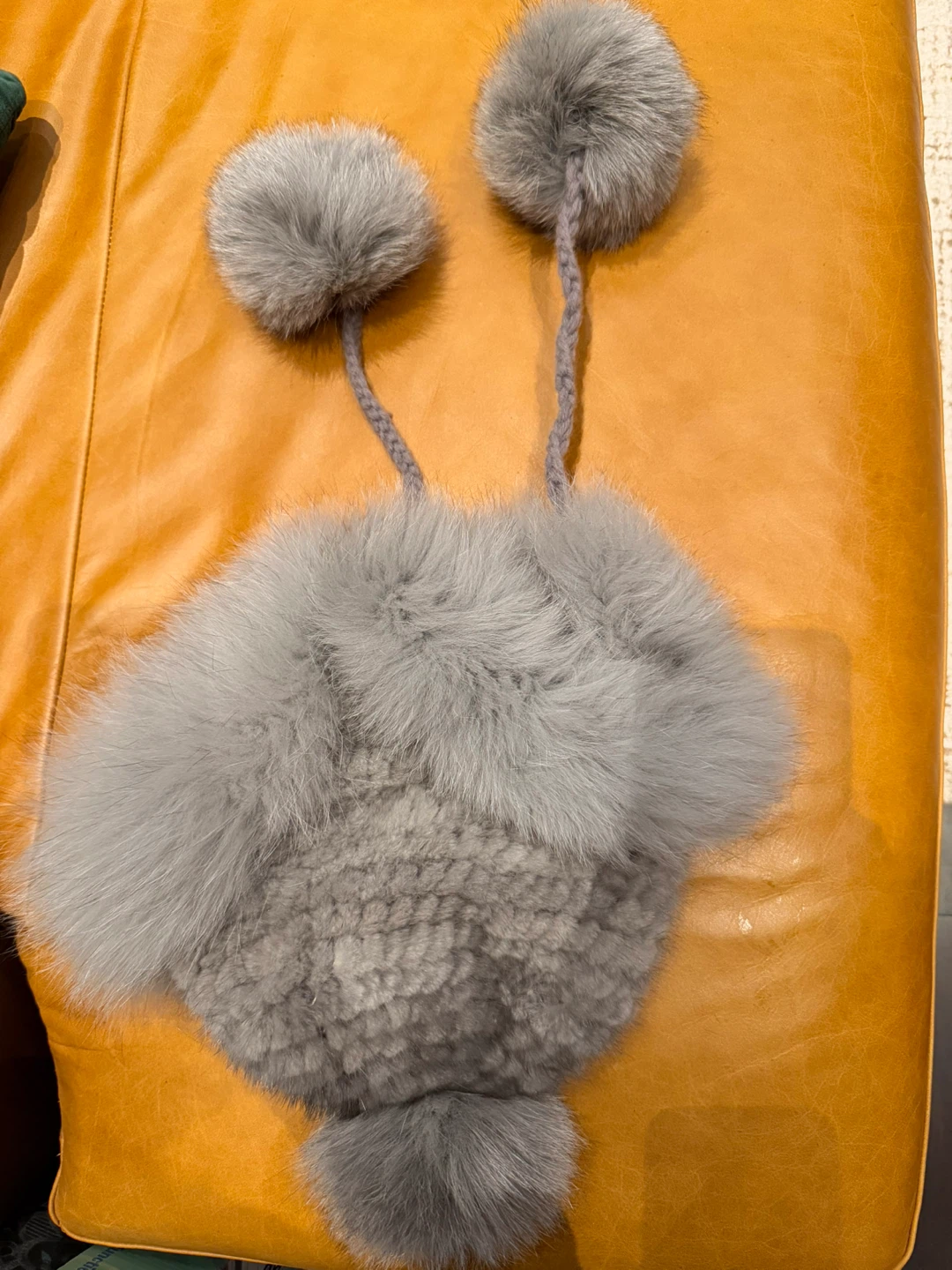 Genuine Fur Winter Hat with Pom Poms