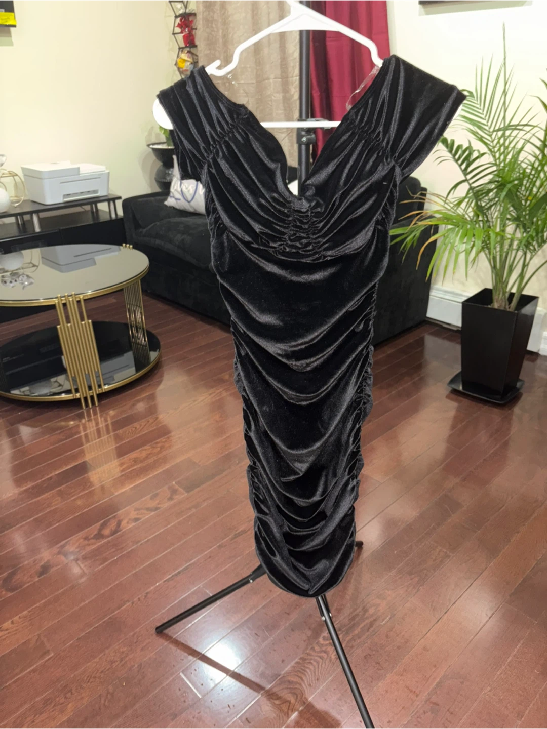 Black Velvet Ruched Dress