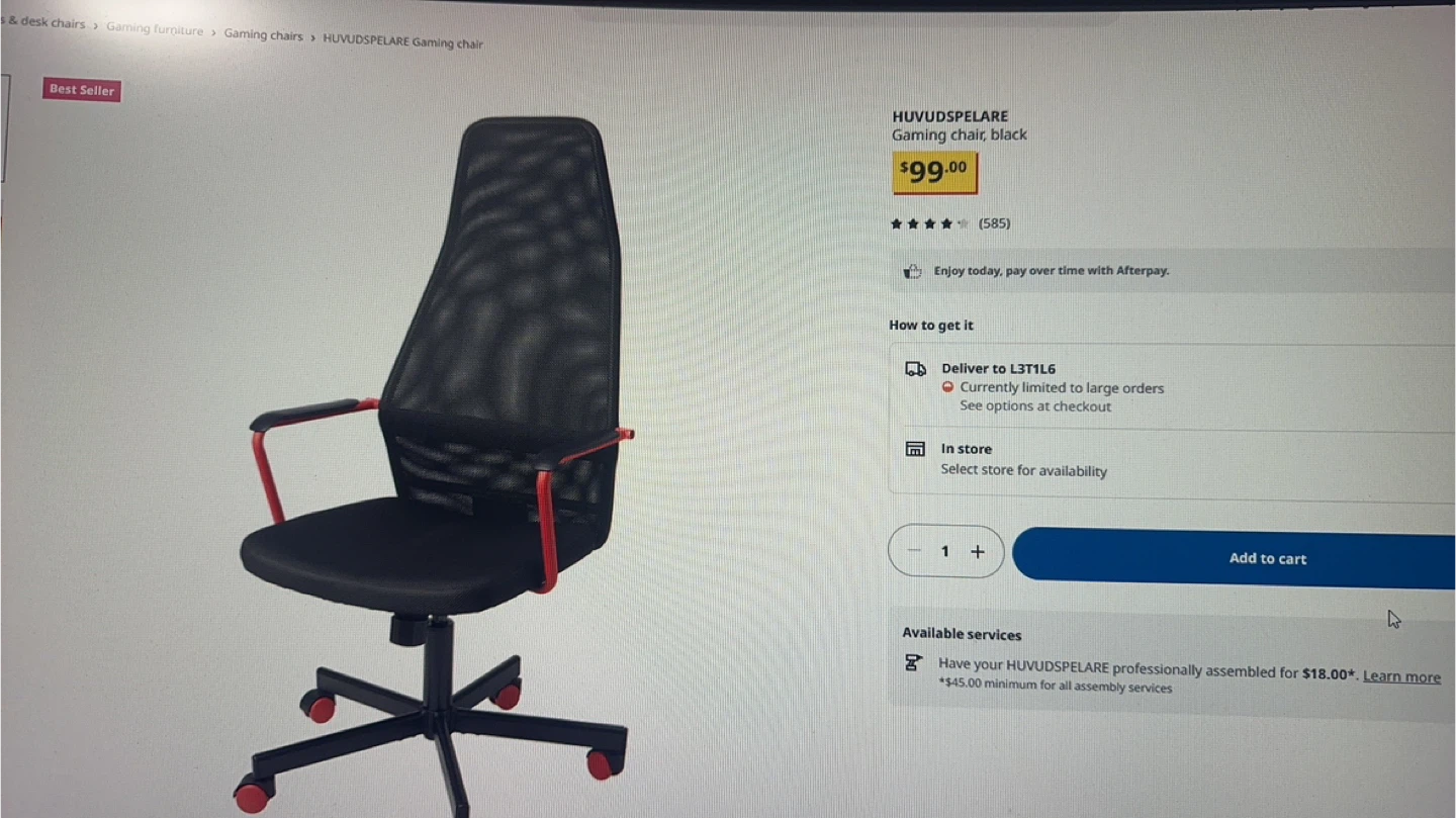 IKEA HUVUDSPELARE Gaming Chair - Black