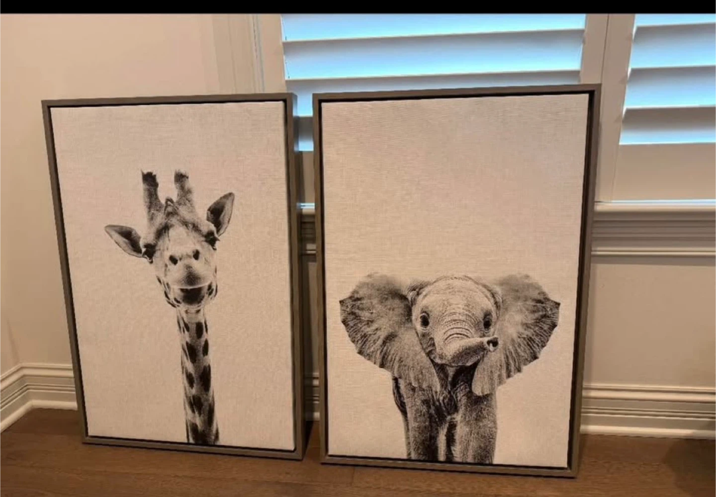 Elephant & Giraffe Framed Prints - Set of 2