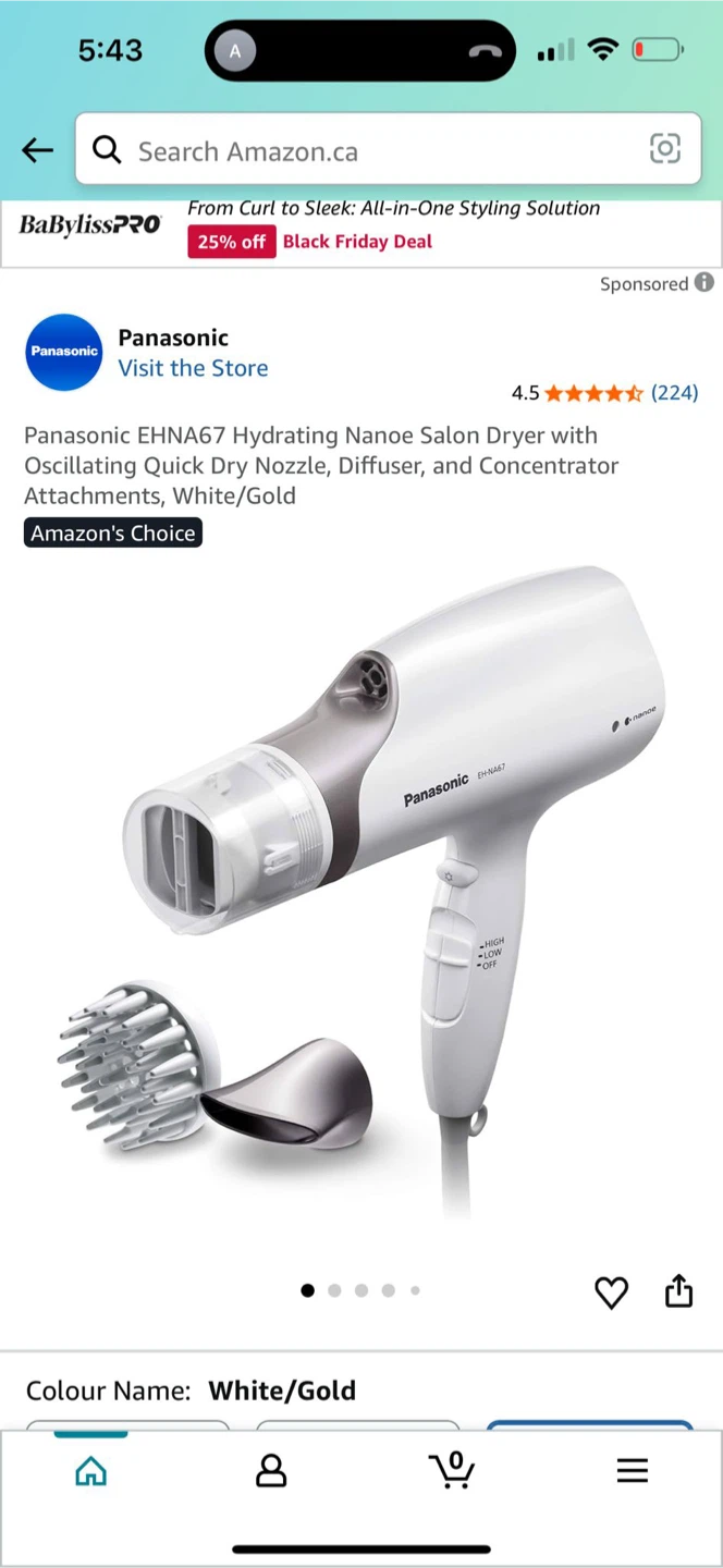 Panasonic EH-NA67 Nanoe Hair Dryer - White/Gold - photo 2