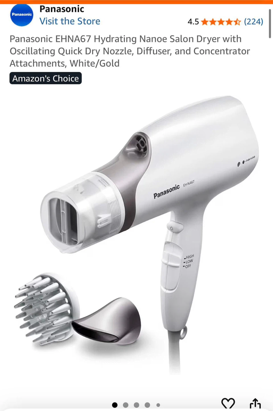 Panasonic EH-NA67 Nanoe Hair Dryer - White/Gold - photo 4