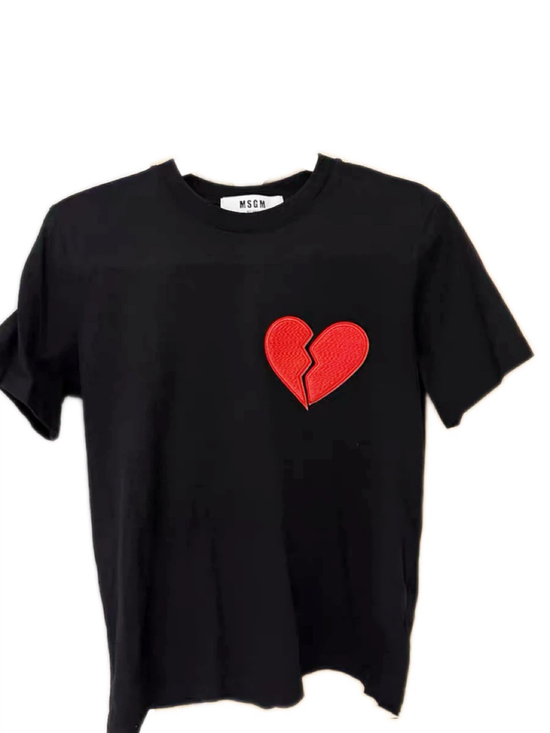 MSGM Milano Black T-Shirt with Red Heart - Size S