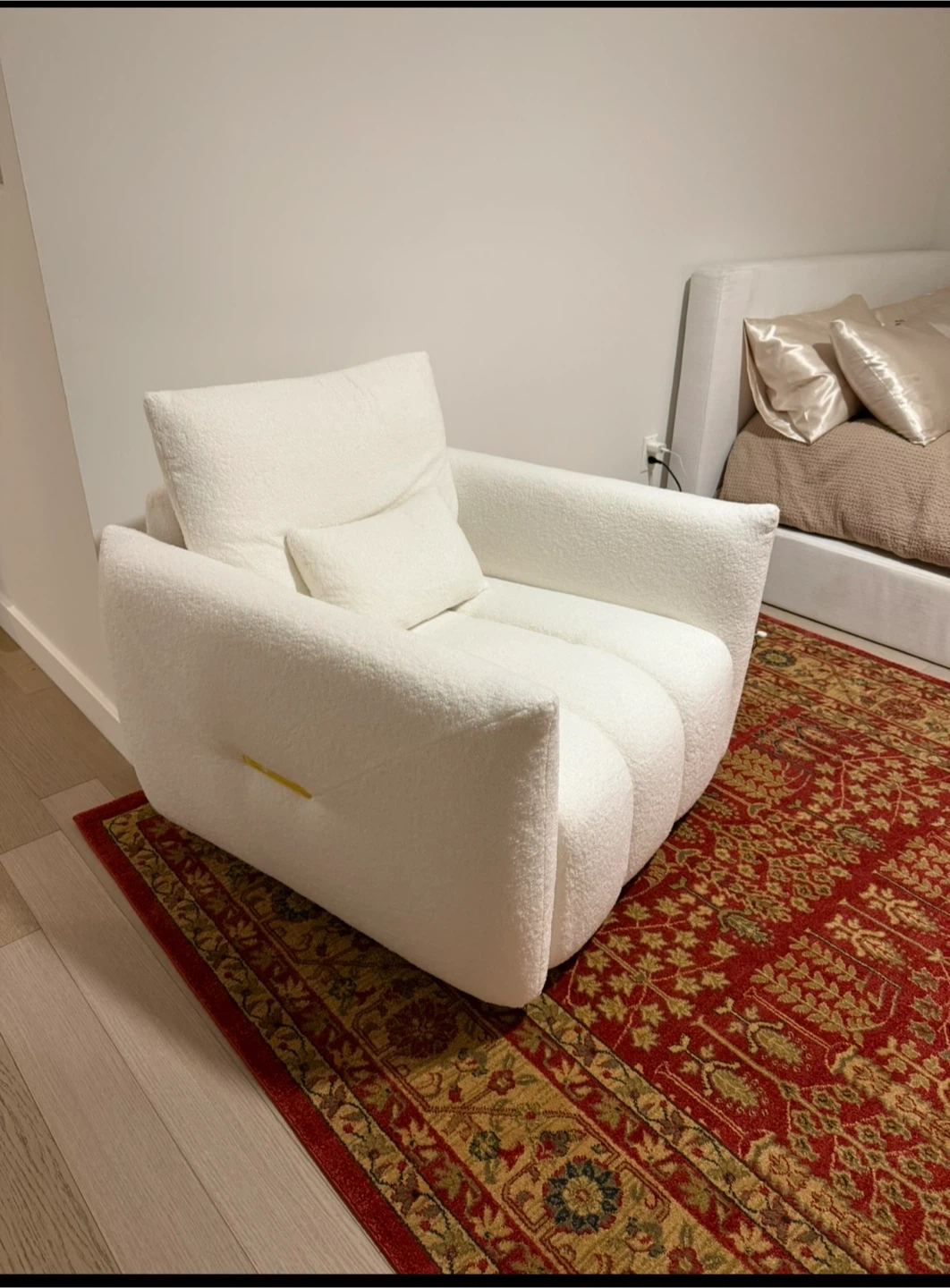 White Boucle Accent Chair - Like New - photo 2