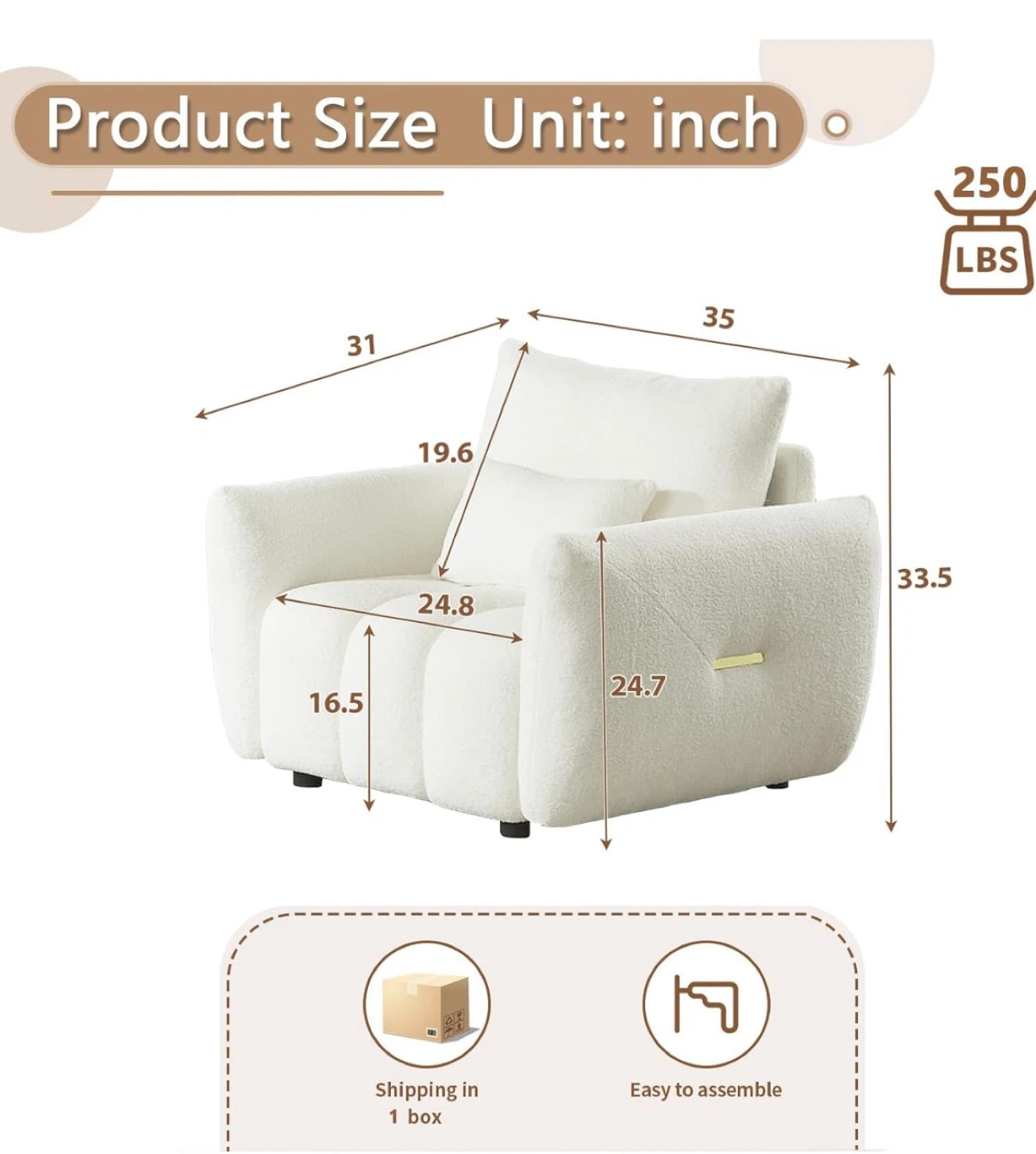 White Boucle Accent Chair - Like New - photo 3