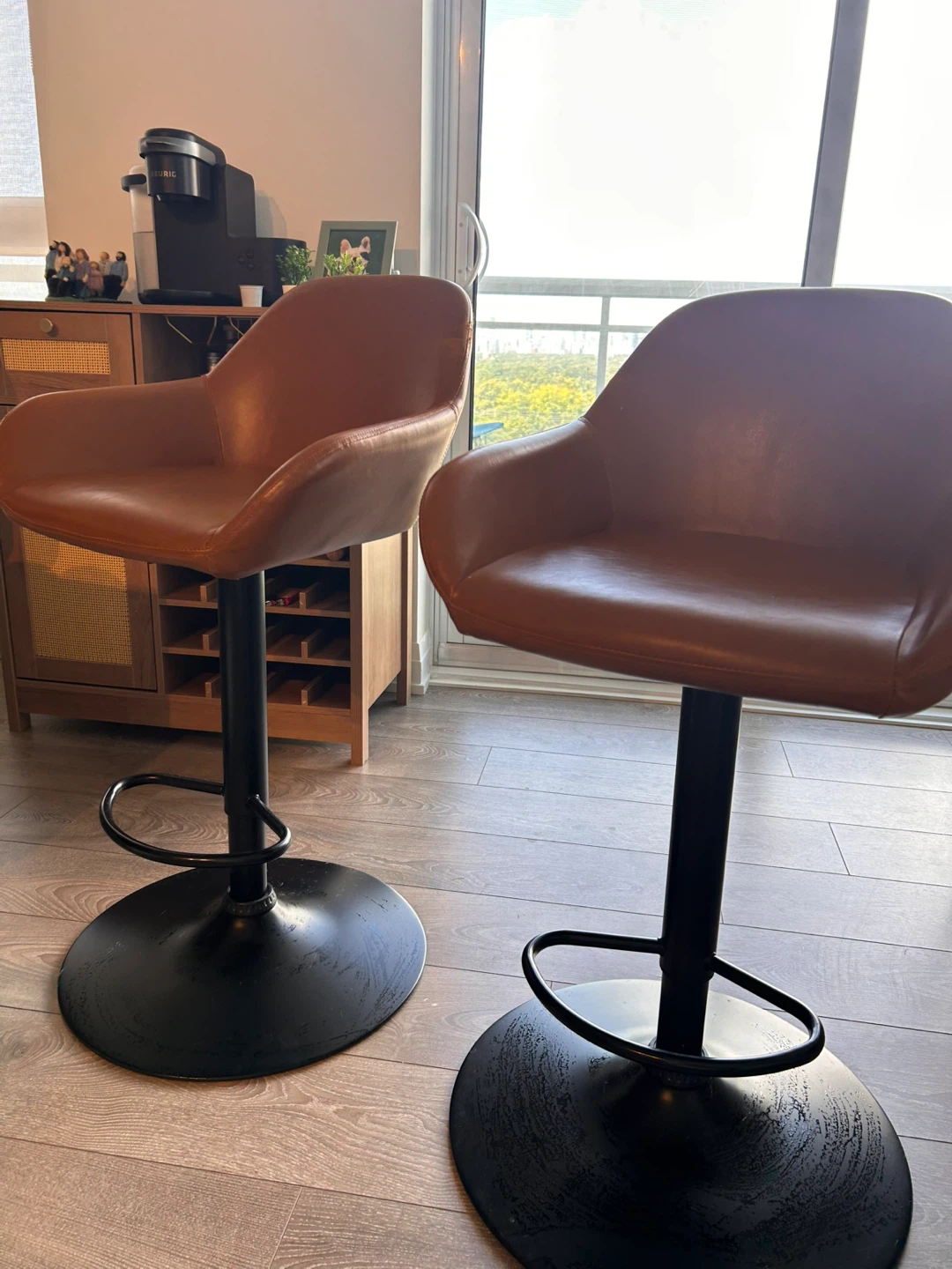 Set of 2 Brown Swivel Leather Bar Stools - photo 3