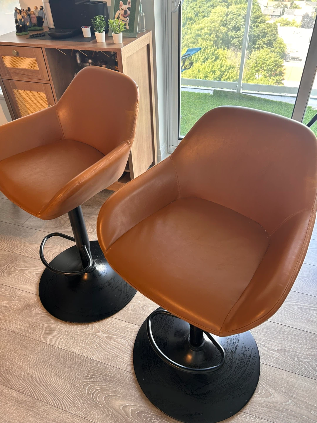 Set of 2 Brown Swivel Leather Bar Stools - photo 2