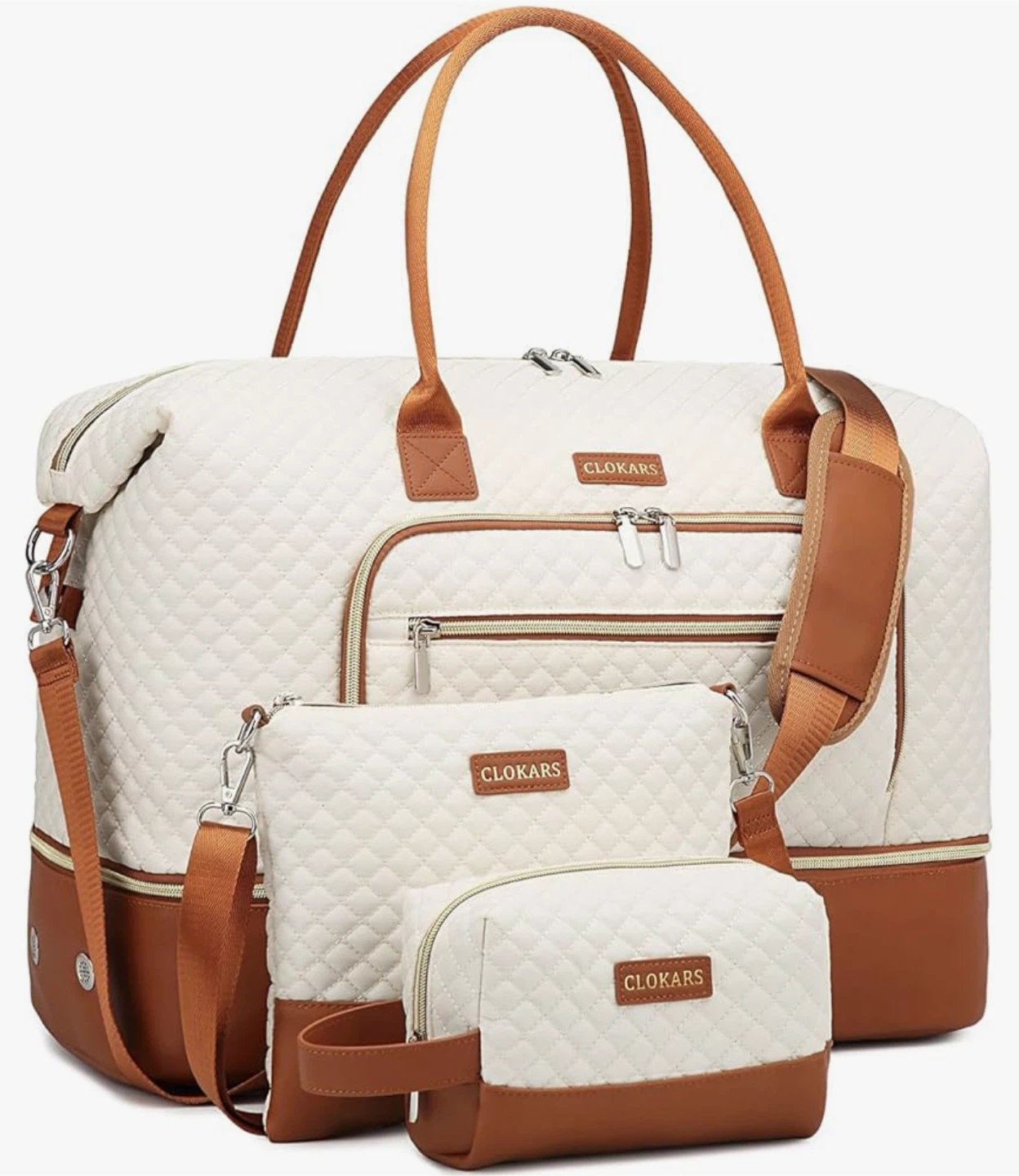 CLOKARS Travel Duffle Bag Set - Beige & Brown