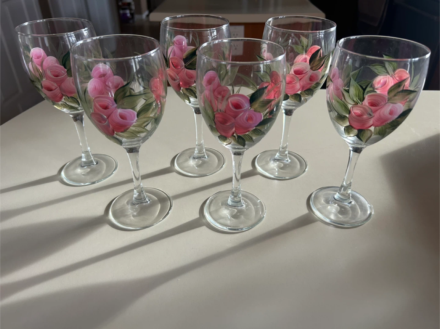 Never Been Used! Set of 6 Artisan Hand Painted Wine Glasses