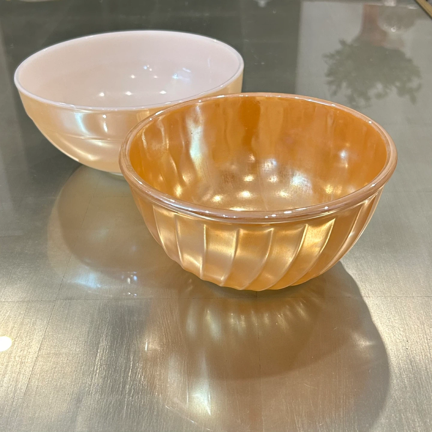 Vintage Fire-King Lustre Bowls Pair Anchor Hocking Art Glass