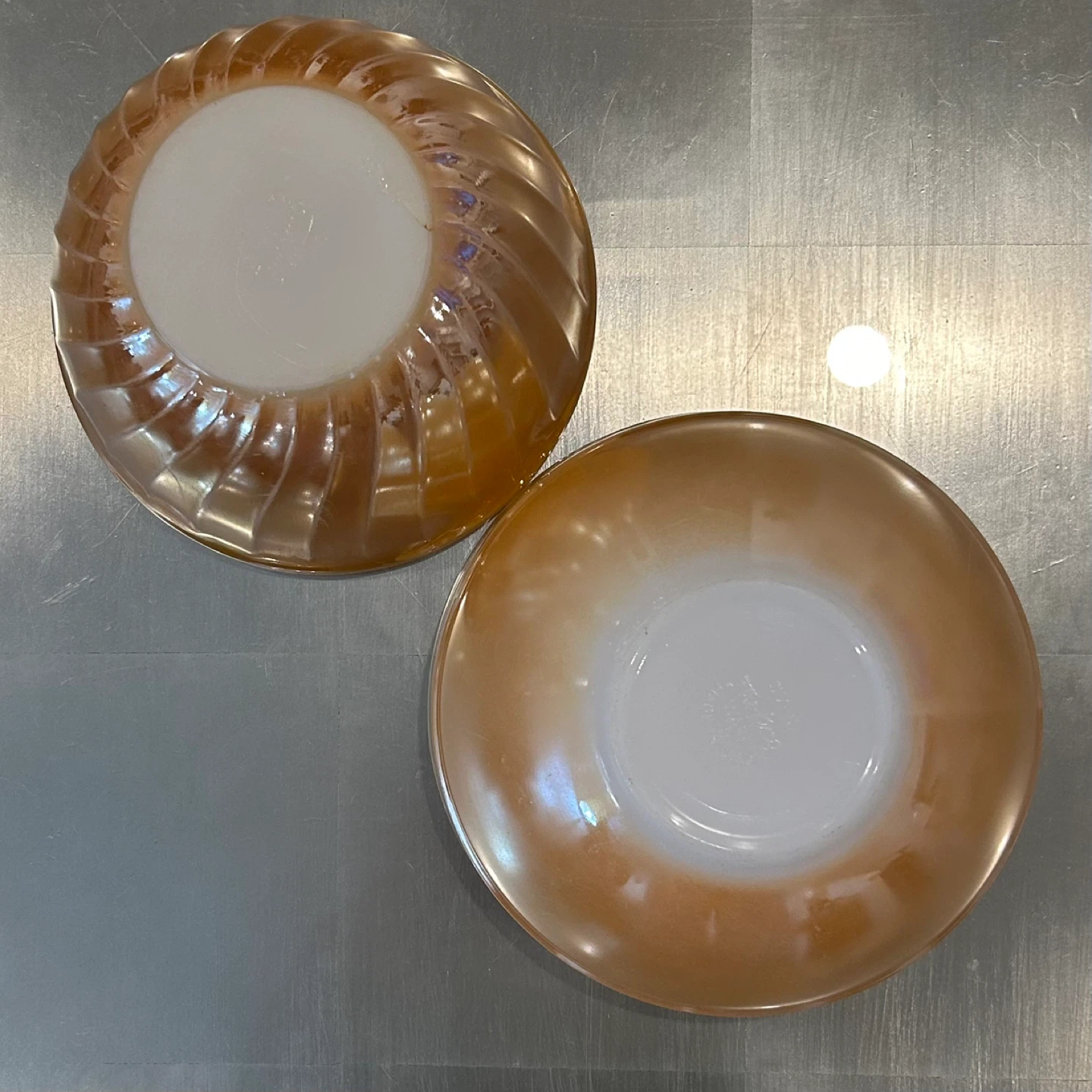 Vintage Fire-King Lustre Bowls Pair Anchor Hocking Art Glass - photo 5