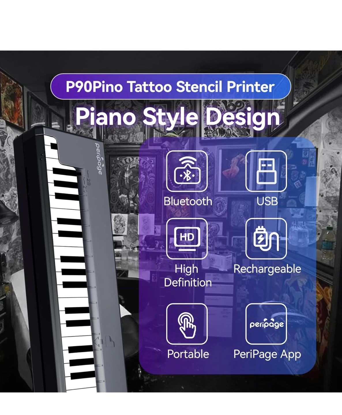 PeriPage P90Pino Tattoo Stencil Printer - Piano Style