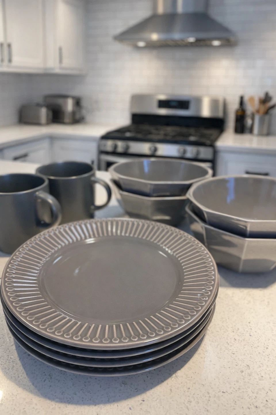 Gray Dinnerware Set - Plates, Bowls, Mugs