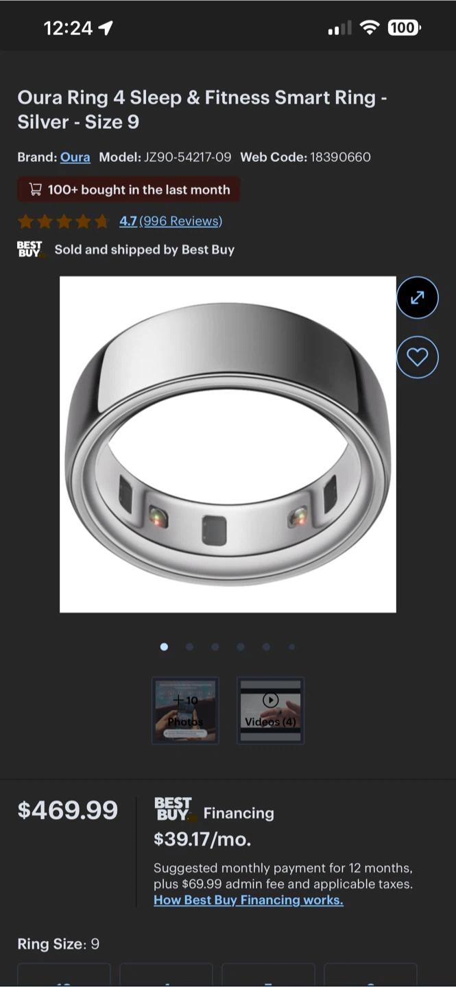 Oura Ring 4 - Size 9 Silver - photo 3