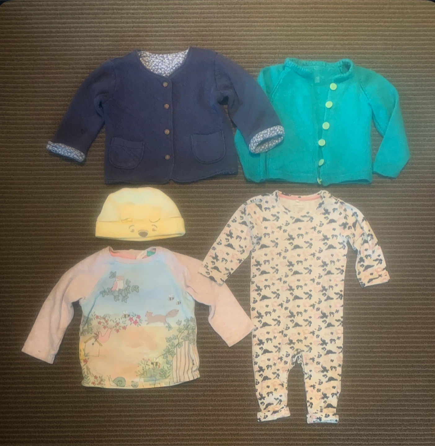 Baby Cardigans, Shirt & cap, and Romper Size 2-9 months bundle