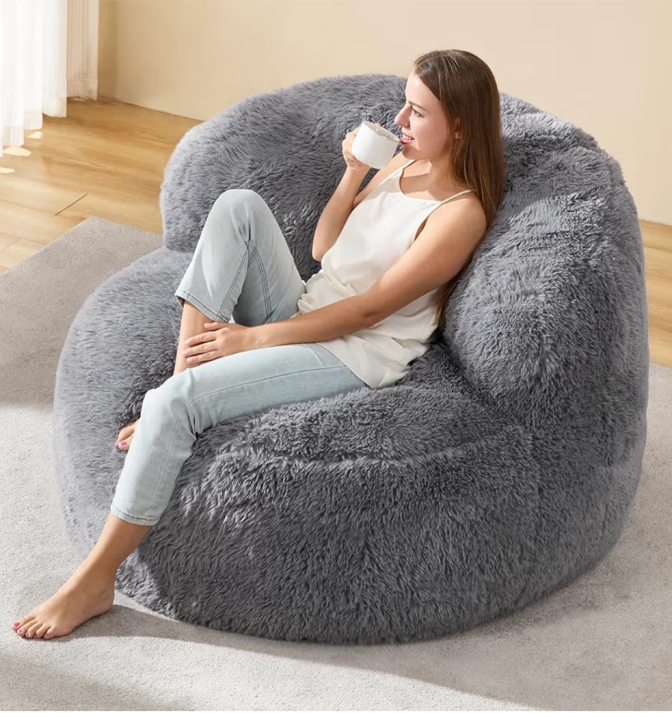 Hobestluk Grey Bean Bag Chair - Like New!