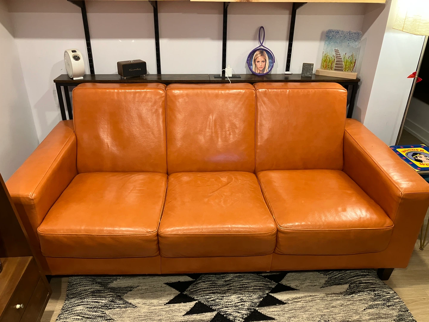 Orange Leather Sofa - photo 2
