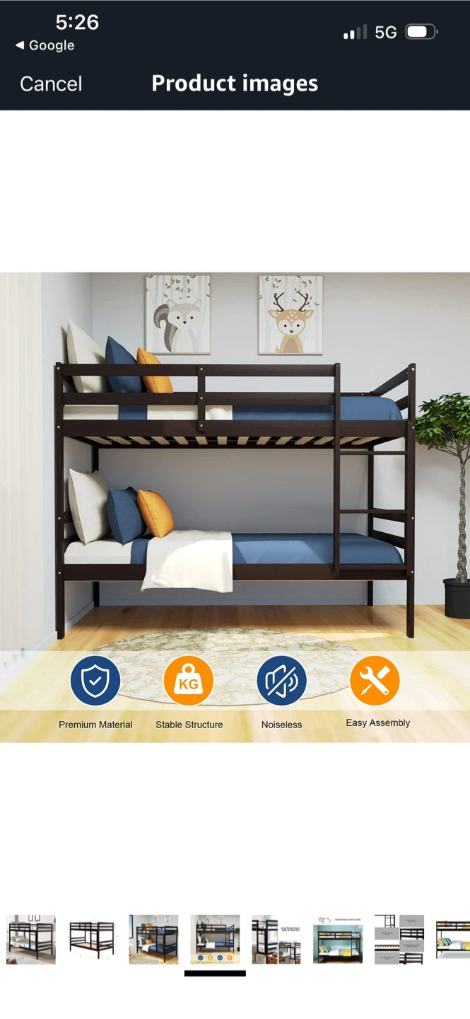 New Espresso Wood Twin Bunk Bed Frame - photo 4