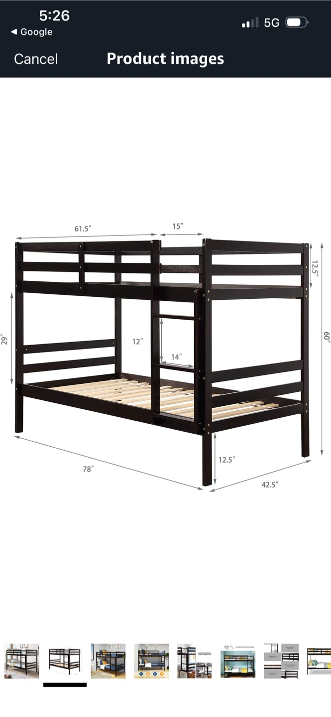 New Espresso Wood Twin Bunk Bed Frame - photo 2