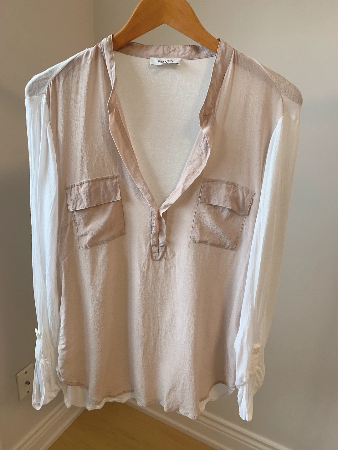 Babaton Silk Front Blouse Nude Pink Size M Lightweight - photo 2