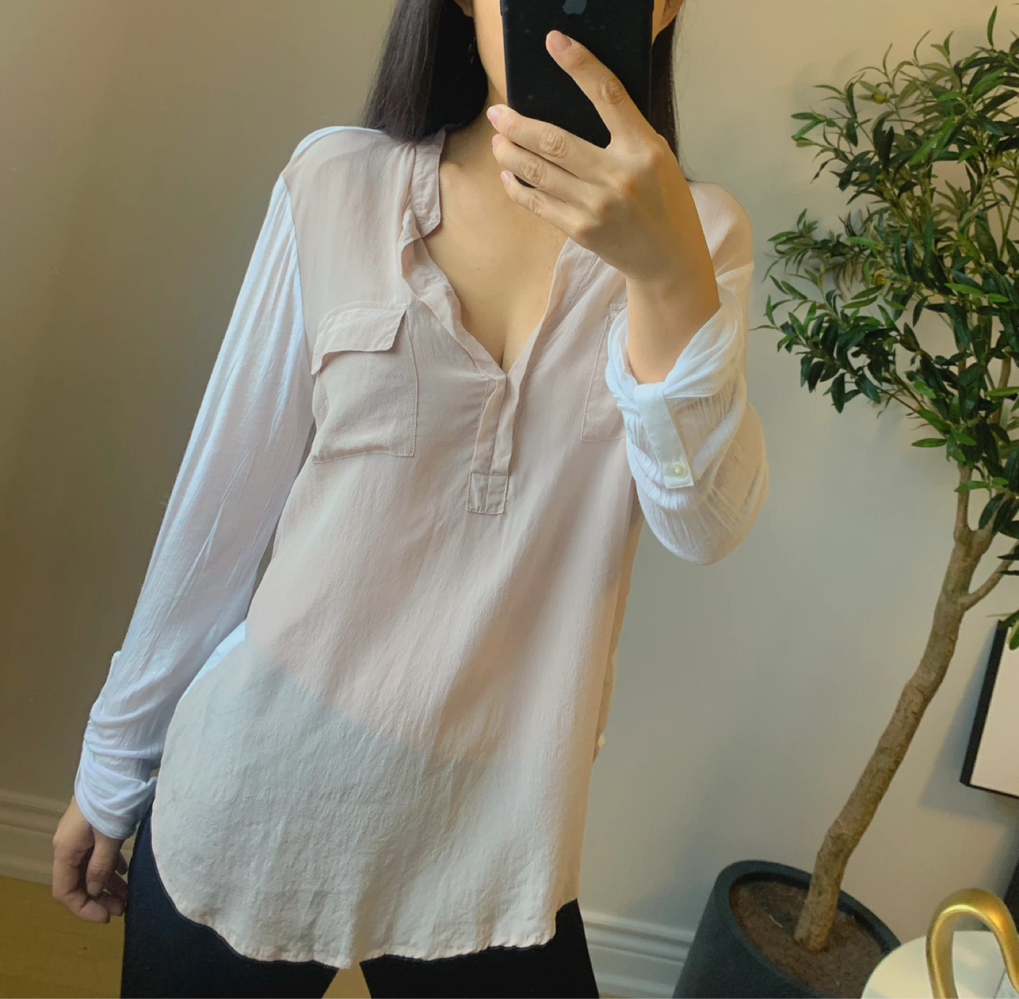 Babaton Silk Front Blouse Nude Pink Size M Lightweight