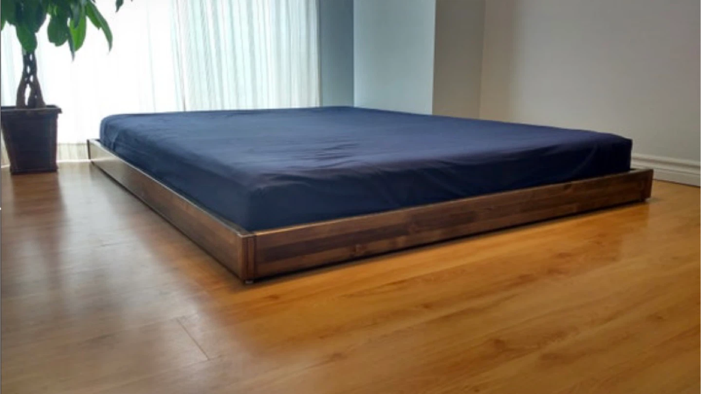 Solid Wood Low Platform Queen Bed Frame – Minimalist