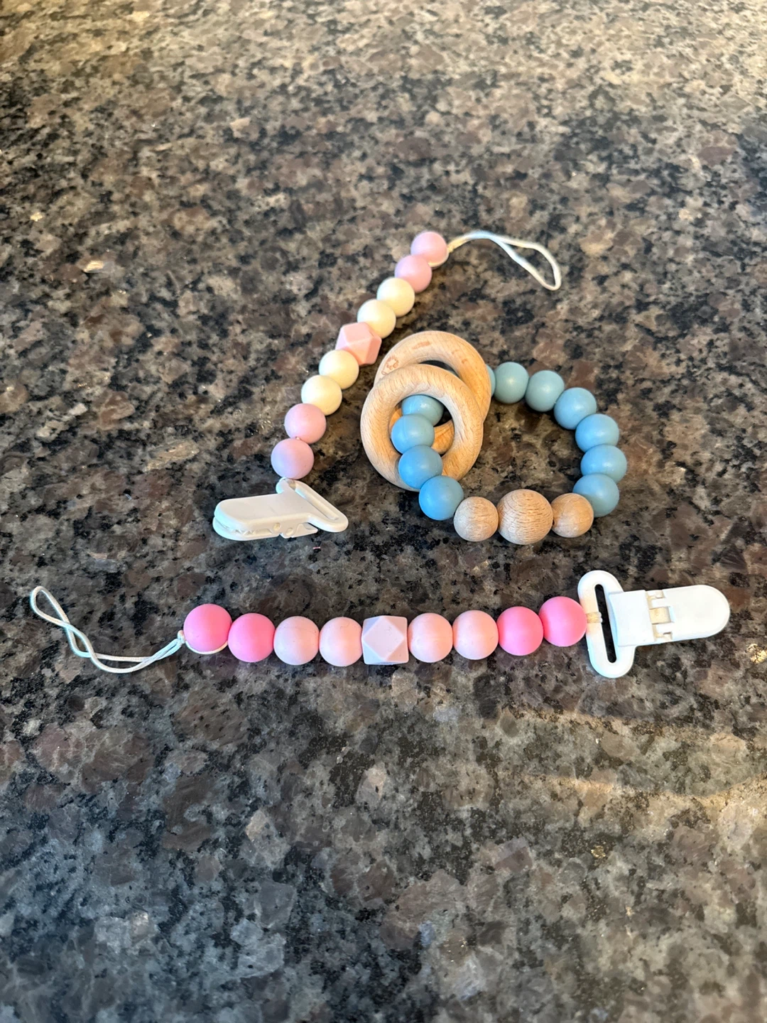 Beaded Pacifier Clips & Wooden Teether